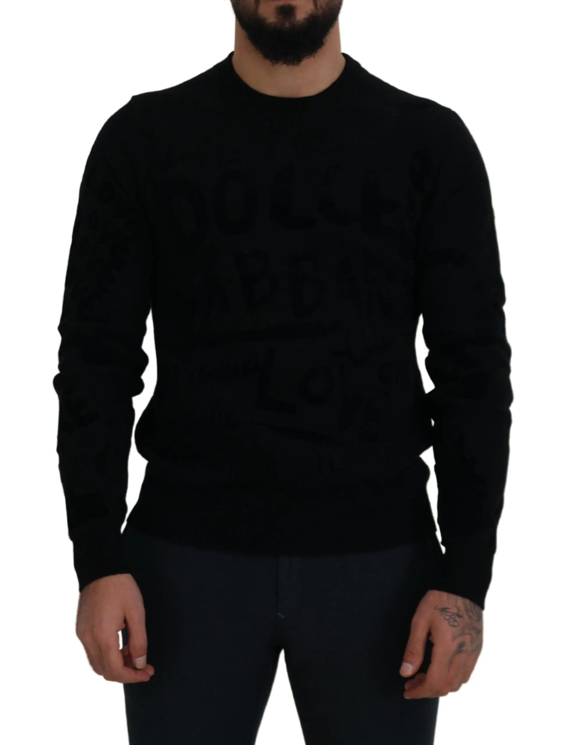 Dolce & Gabbana Men's Elegant Black Logo Wool Sweater