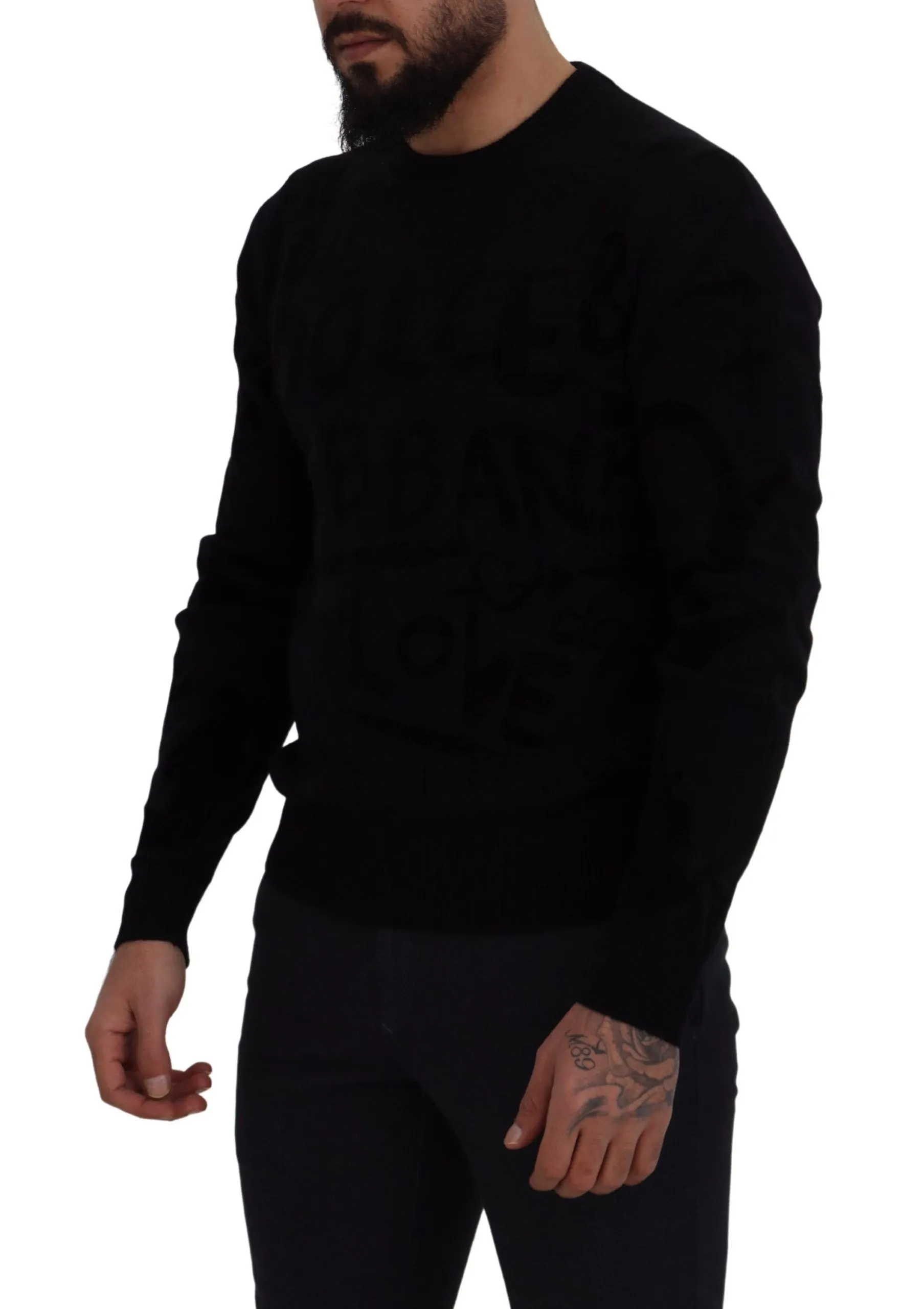 Dolce & Gabbana Men's Elegant Black Logo Wool Sweater