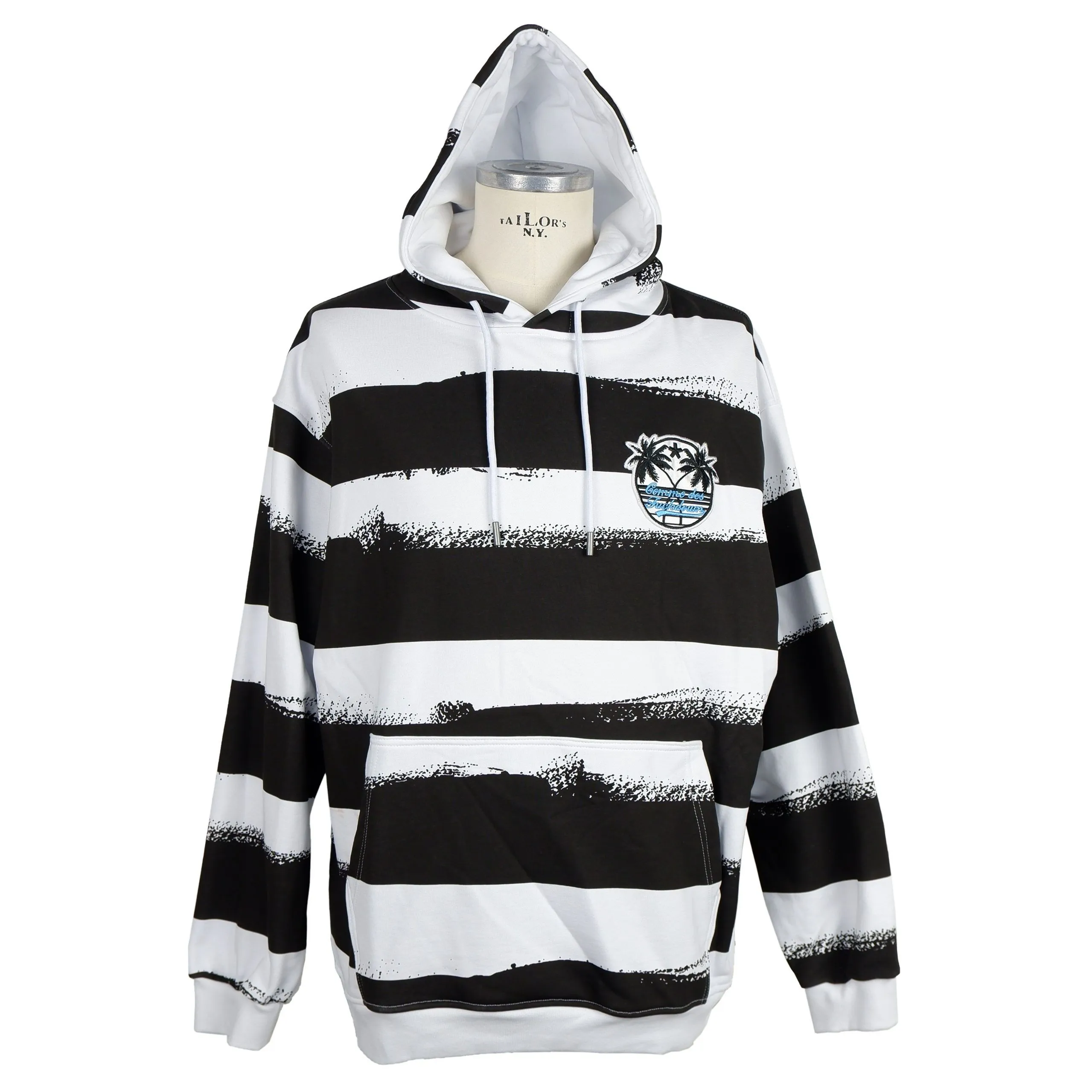 Comme Des Fuckdown Men's Striped Logo Patch Cotton Sweatshirt