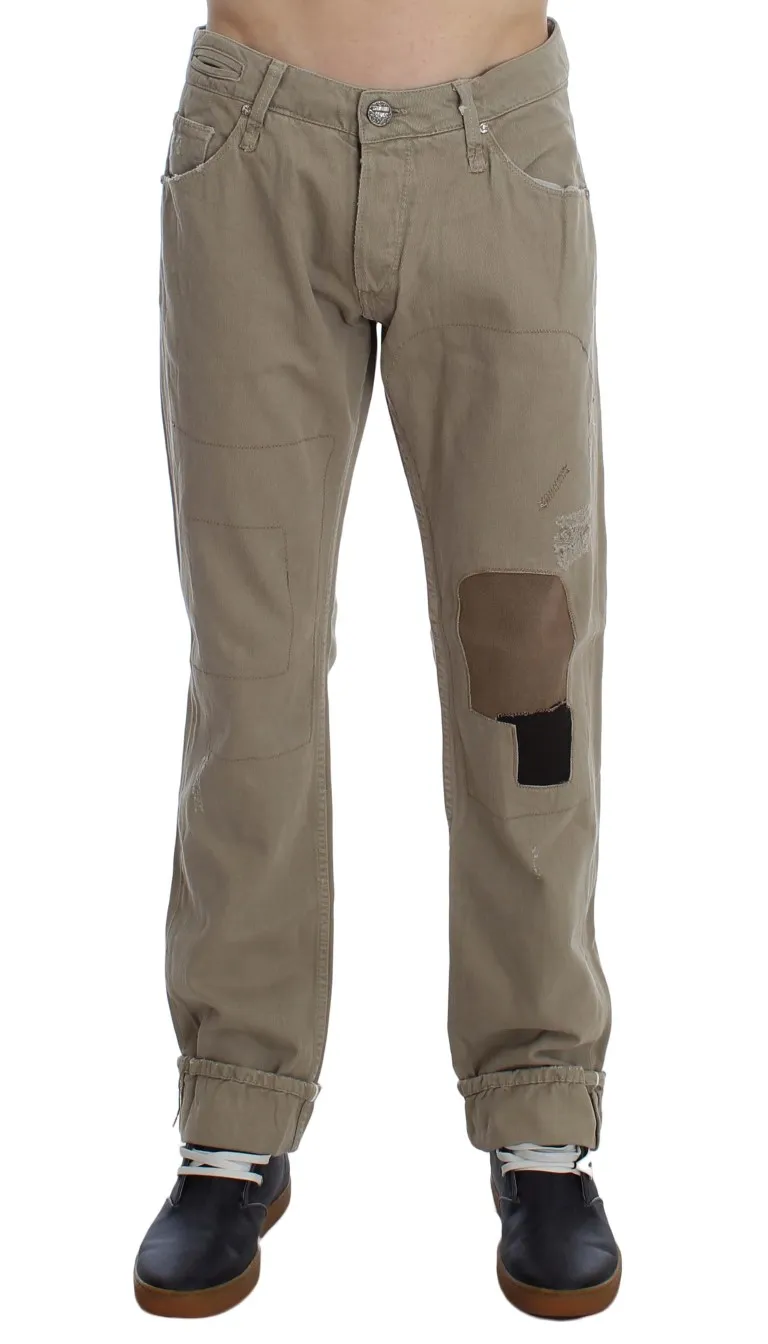 Acht Men's Beige Straight Fit Cotton Jeans for Men