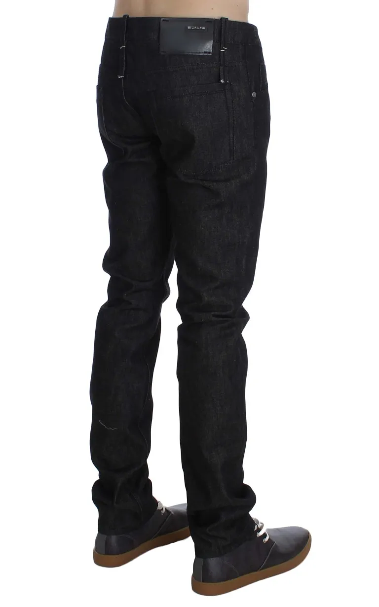 Acht Men's Jet-Black Slim Skinny Fit Cotton Jeans