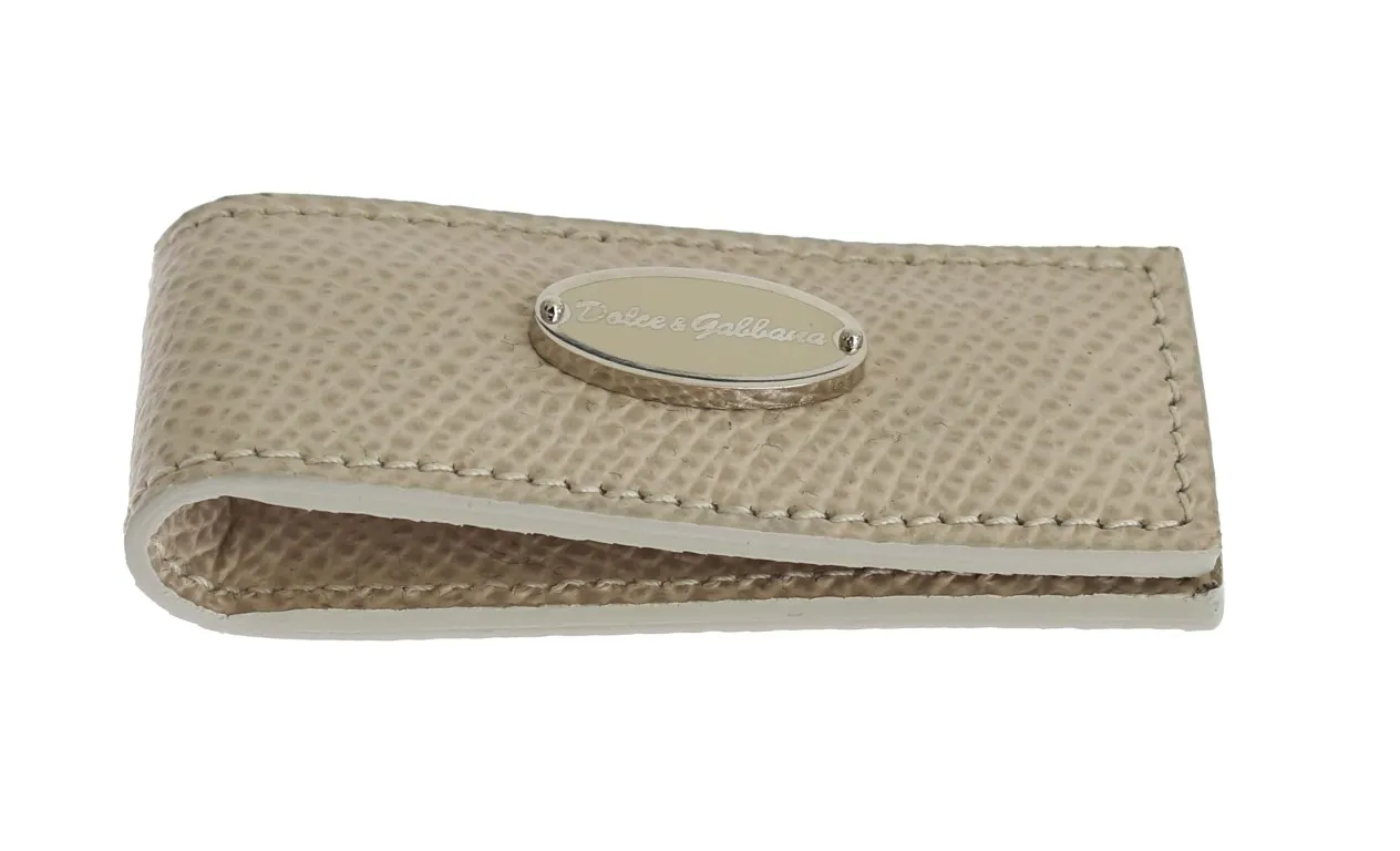 Dolce & Gabbana Men's Elegant Beige Leather Money Clip