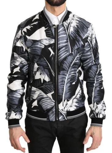 Dolce & Gabbana Men's Elegant Banana Leaf Print Silk Bomber Jacket