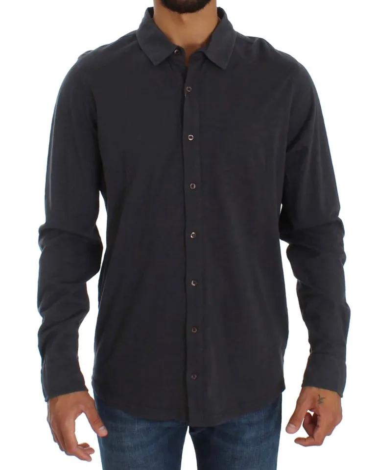 Alpha Massimo Rebecchi Men's Sleek Gray Casual Cotton Shirt