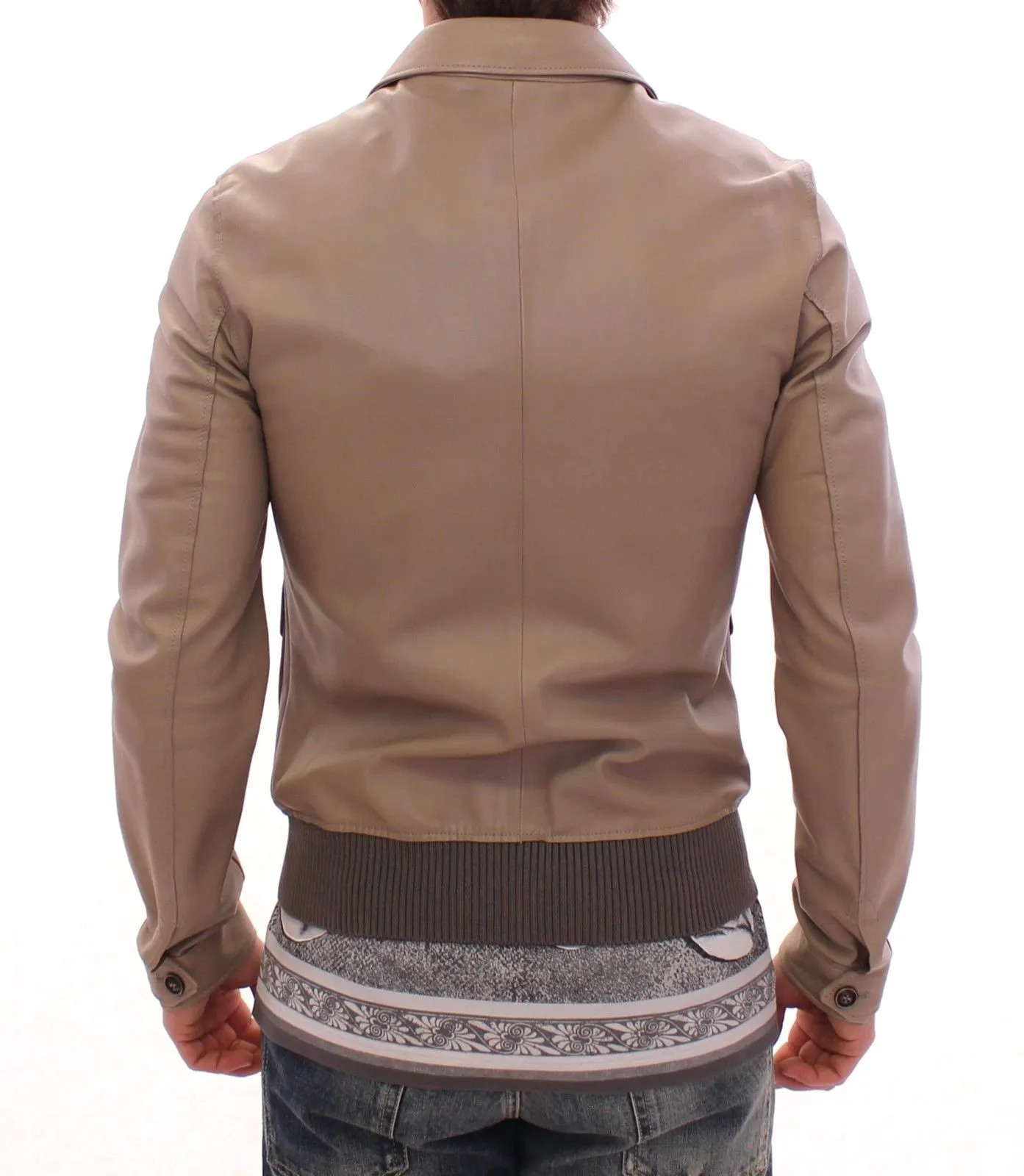 Dolce & Gabbana Men's Elegant Beige Lambskin Leather Jacket