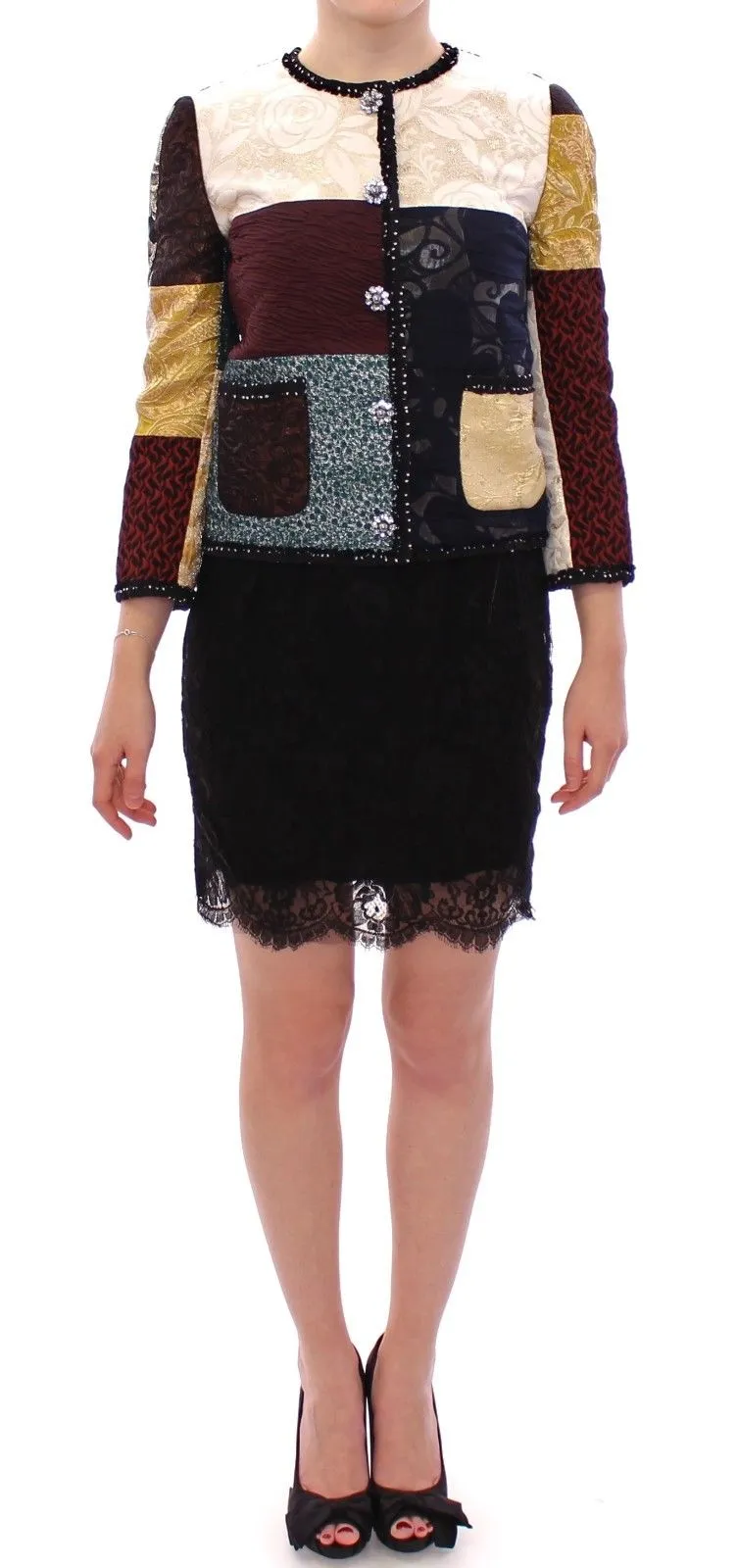 Dolce & Gabbana Women's Elegant Multicolor Crystal Jacket Coat