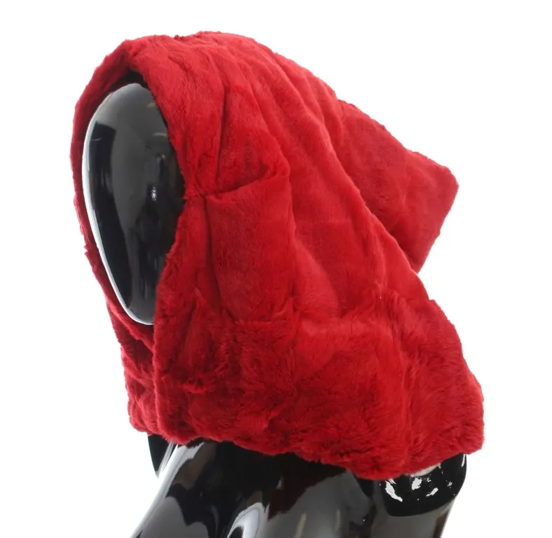 Dolce & Gabbana Women's Exquisite Red Weasel Fur Hooded Scarf Wrap