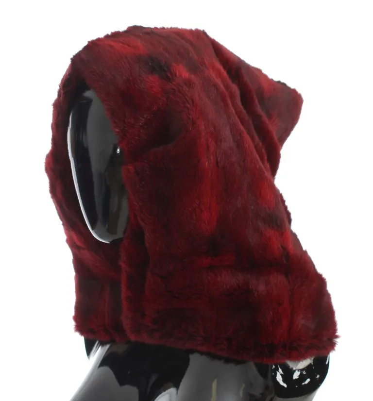 Dolce & Gabbana Women's Luxurious Bordeaux Fur Hooded Scarf Wrap