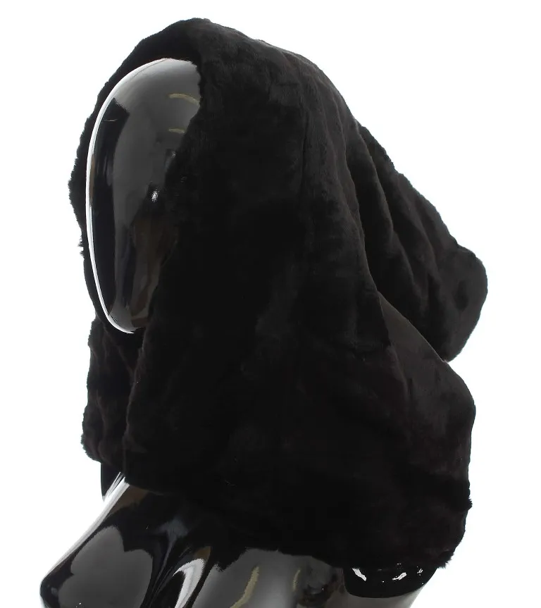 Dolce & Gabbana Women's Chic Black Weasel Fur Hooded Scarf Wrap
