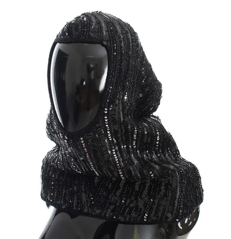 Dolce & Gabbana Women's Elegant Black Sequined Hooded Scarf Wrap