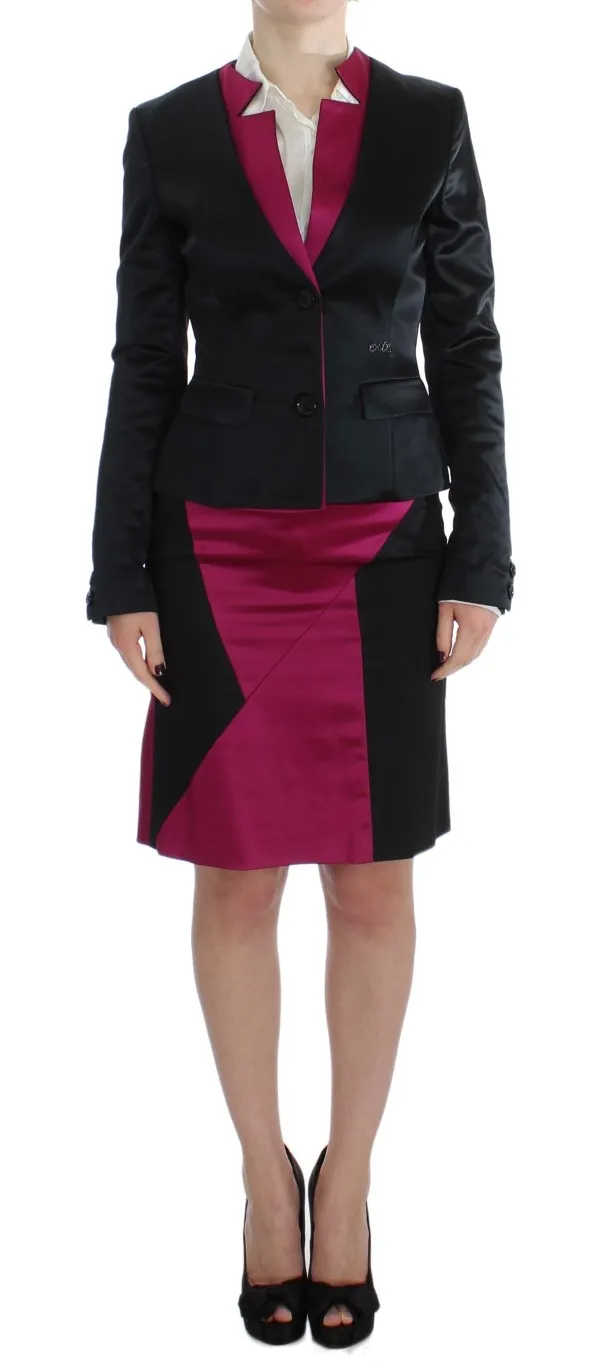Exte Women's Chic Black and Pink Skirt Suit Ensemble