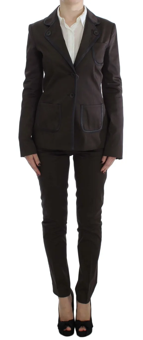 Exte Women's Chic Brown Cotton-Elastane Suit Set
