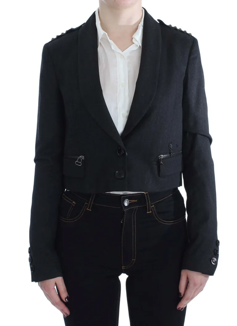 Exte Women's Elegant Gray Gold-Buttoned Blazer Jacket