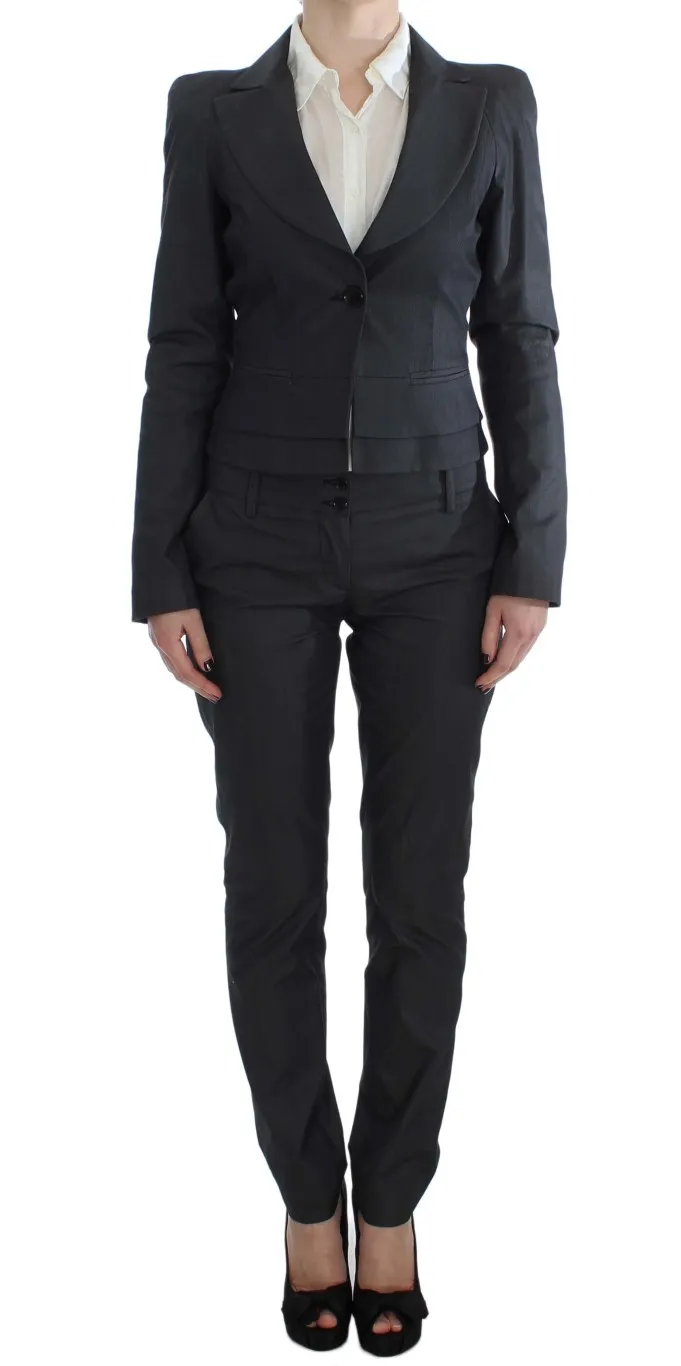 Exte Women's Chic Gray Cotton Blend Pantsuit Ensemble