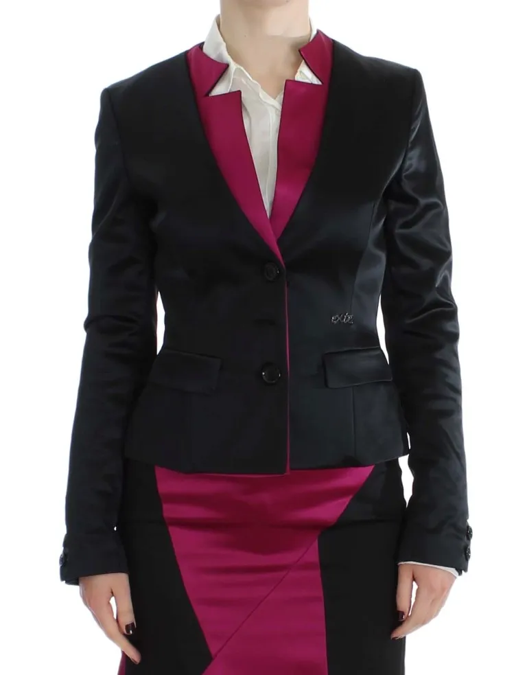 Exte Women's Chic Black and Pink Single-Breasted Blazer