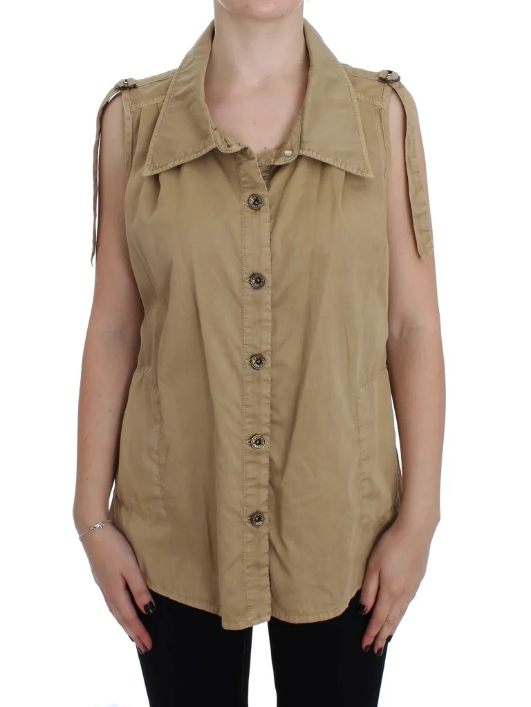 PLEIN SUD Women's Beige Sleeveless Cotton Blouse