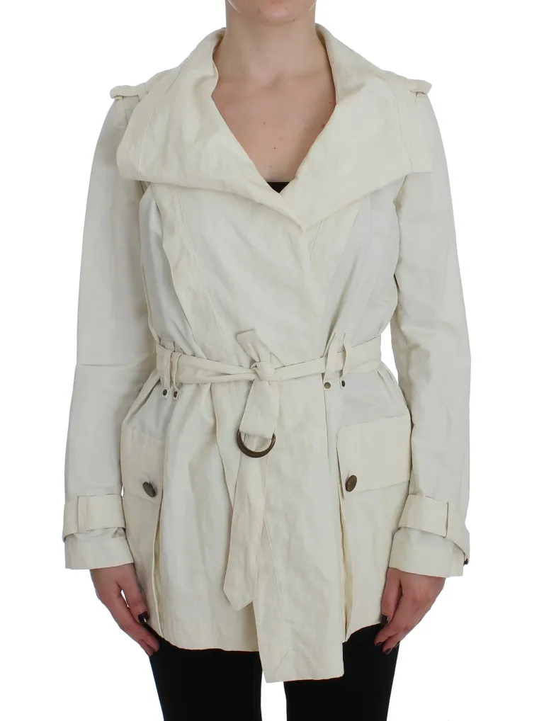 PLEIN SUD Women's Elegant White Wrap Trench Jacket