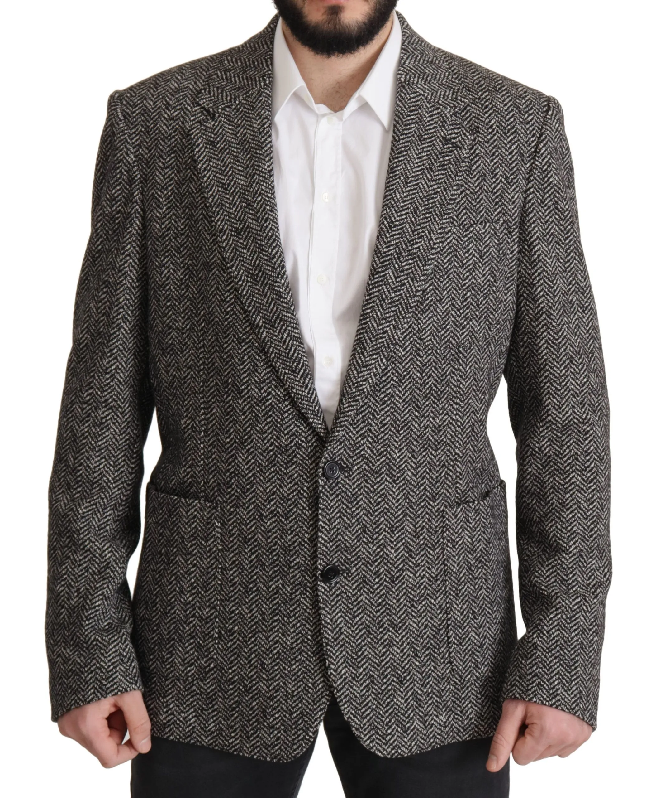 Dolce & Gabbana Men's Exquisite Gray Herringbone Blazer Jacket