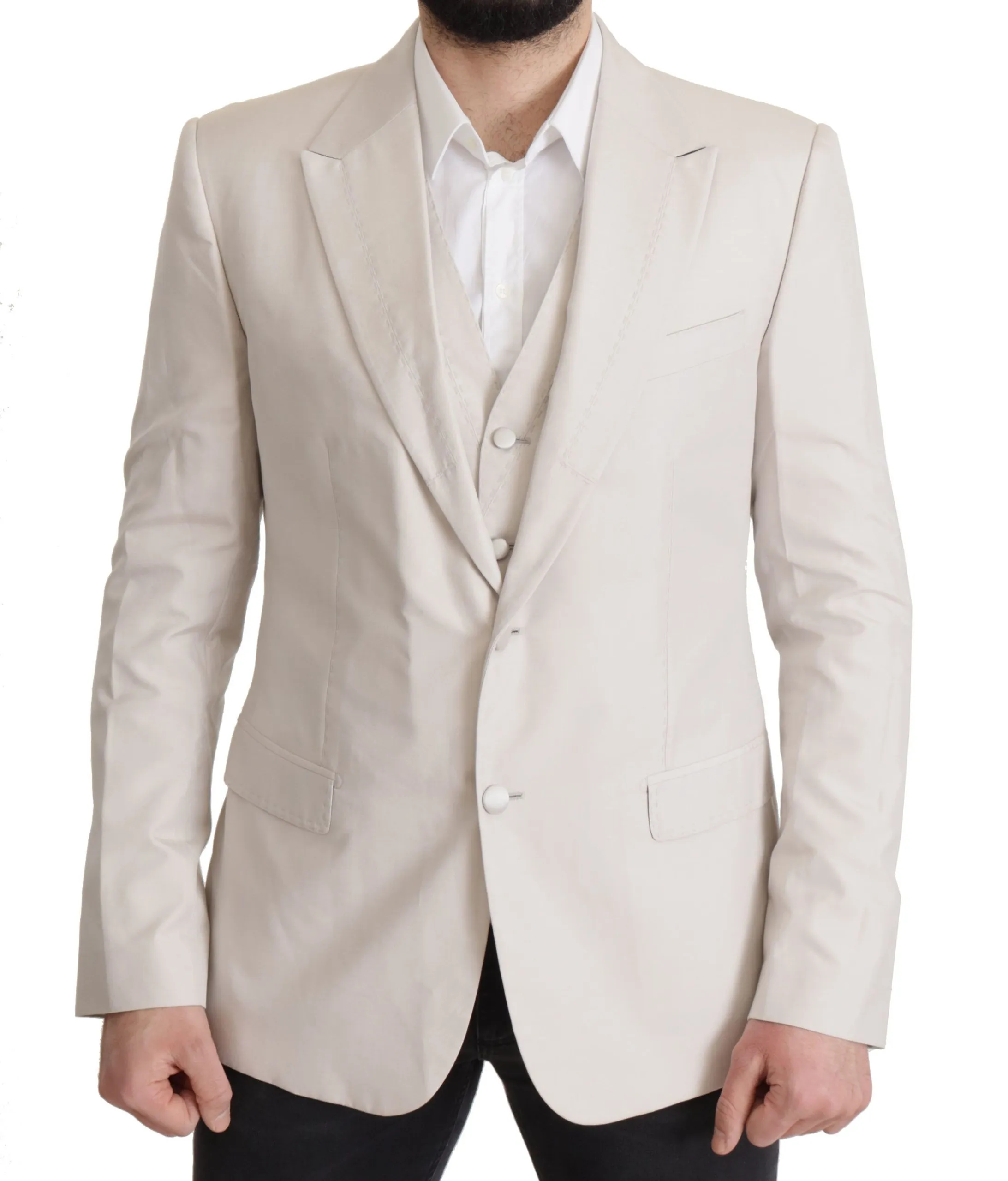 Dolce & Gabbana Men's Elegant Light Gray Silk Blend Suit Jacket Set
