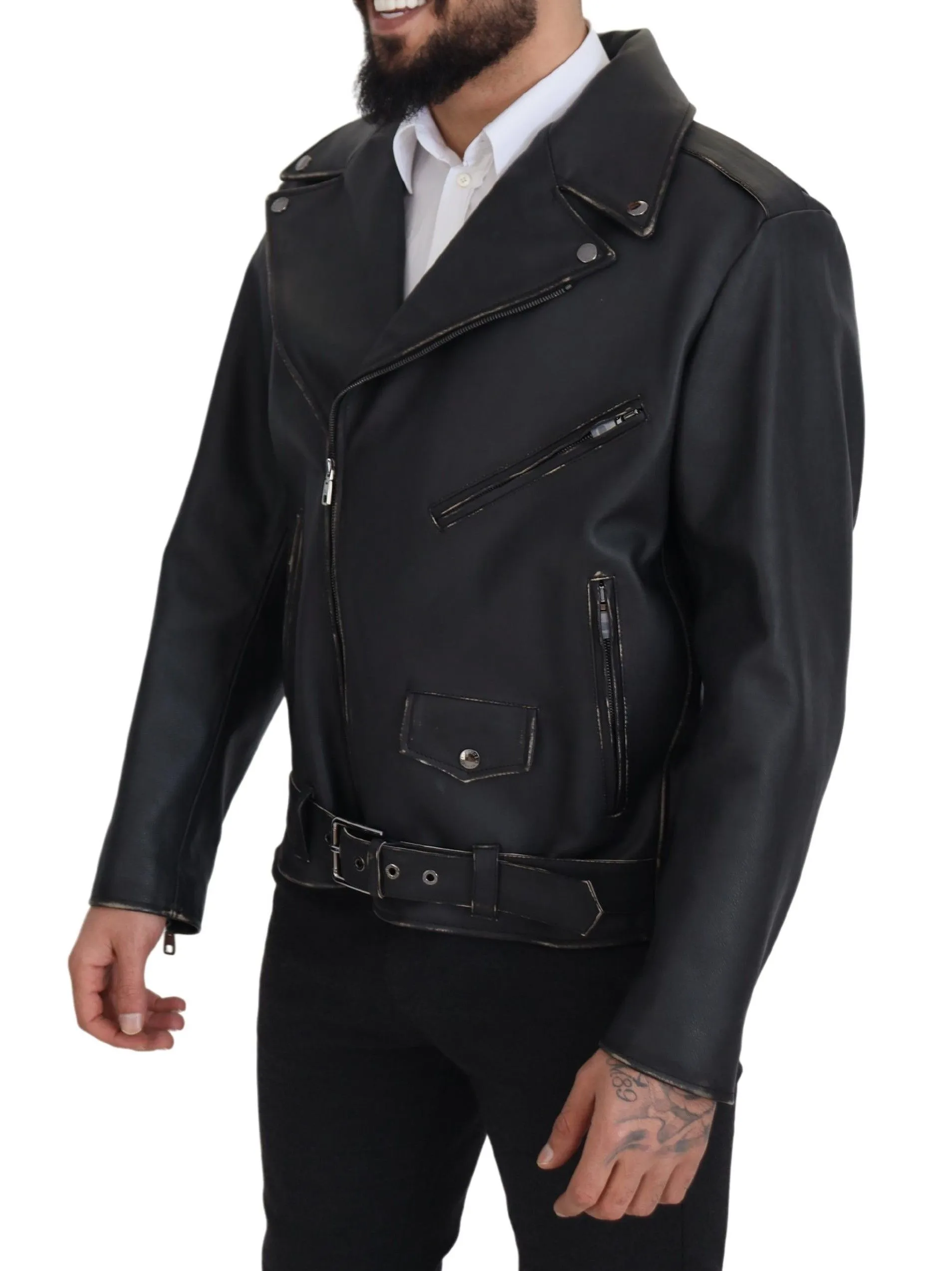 Dolce & Gabbana Men's Elegant Black Leather Biker Jacket