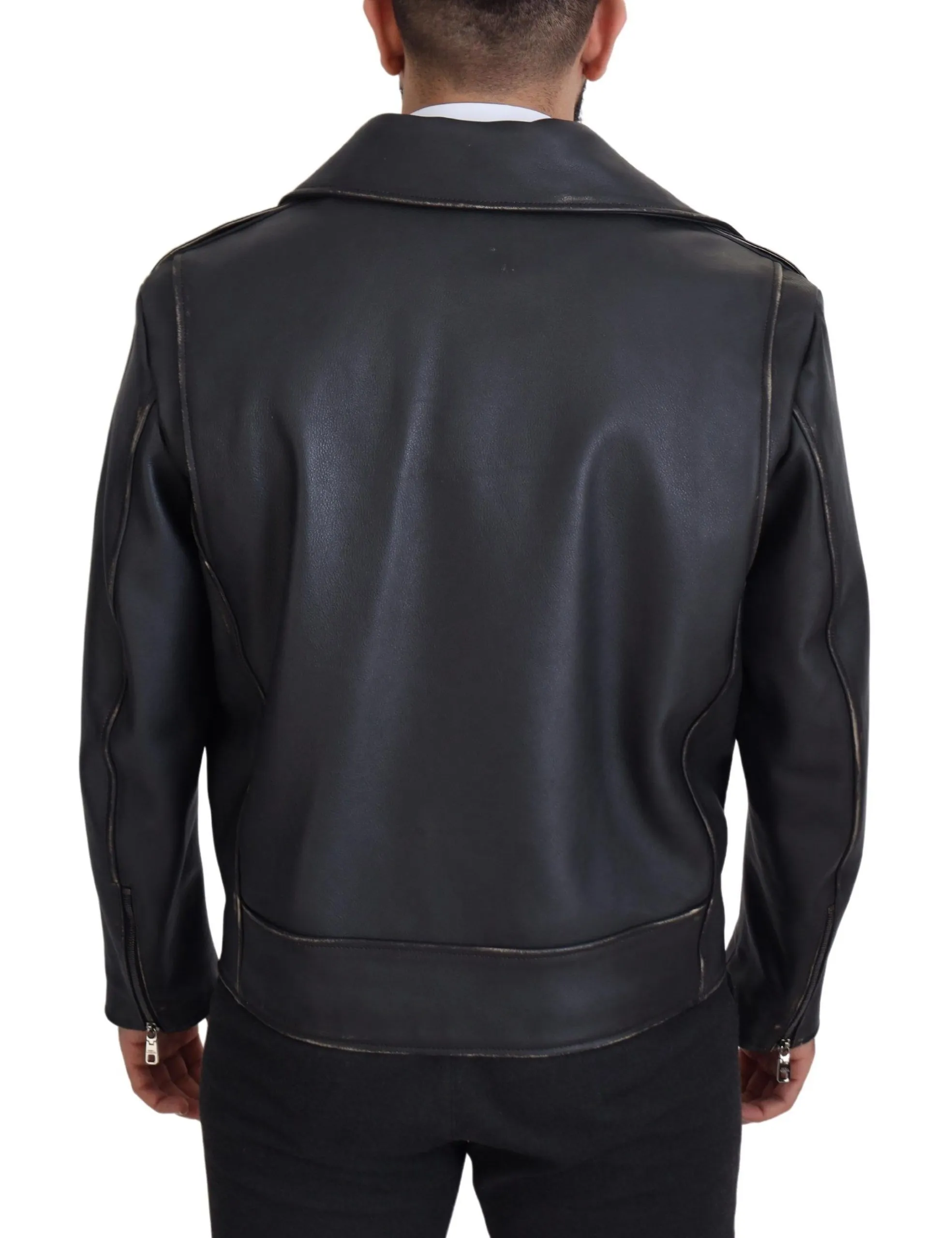 Dolce & Gabbana Men's Elegant Black Leather Biker Jacket