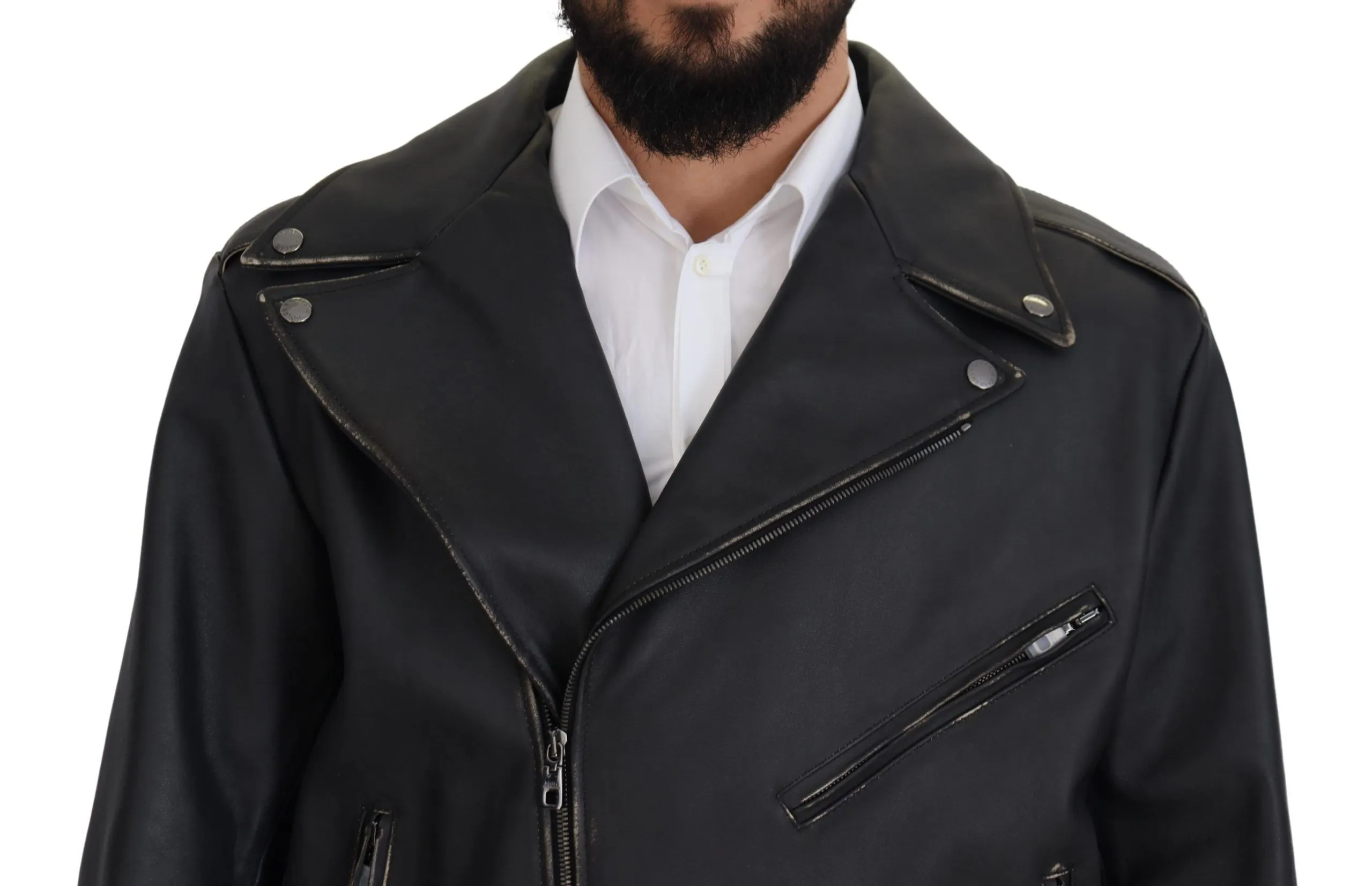 Dolce & Gabbana Men's Elegant Black Leather Biker Jacket