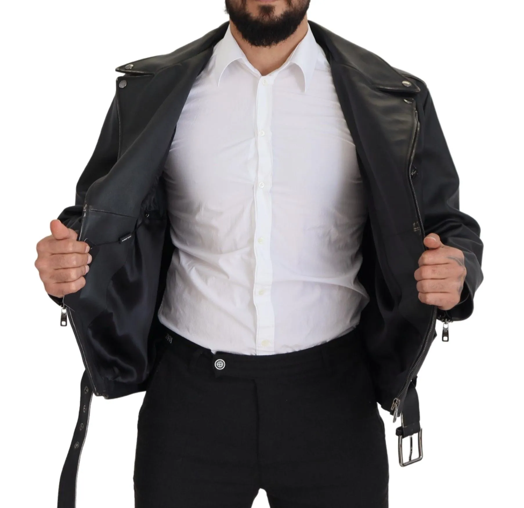 Dolce & Gabbana Men's Elegant Black Leather Biker Jacket