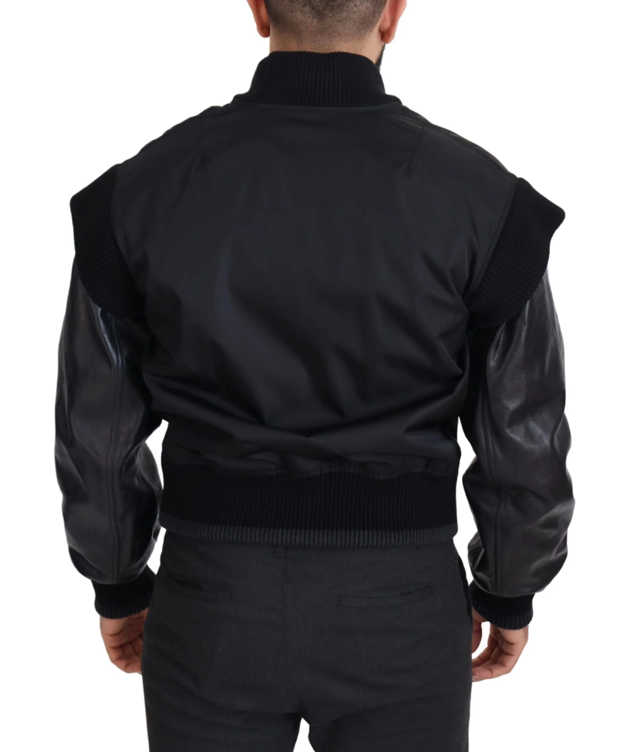 Dolce & Gabbana Men's Elegant Black Crystal-Embellished Bomber Jacket