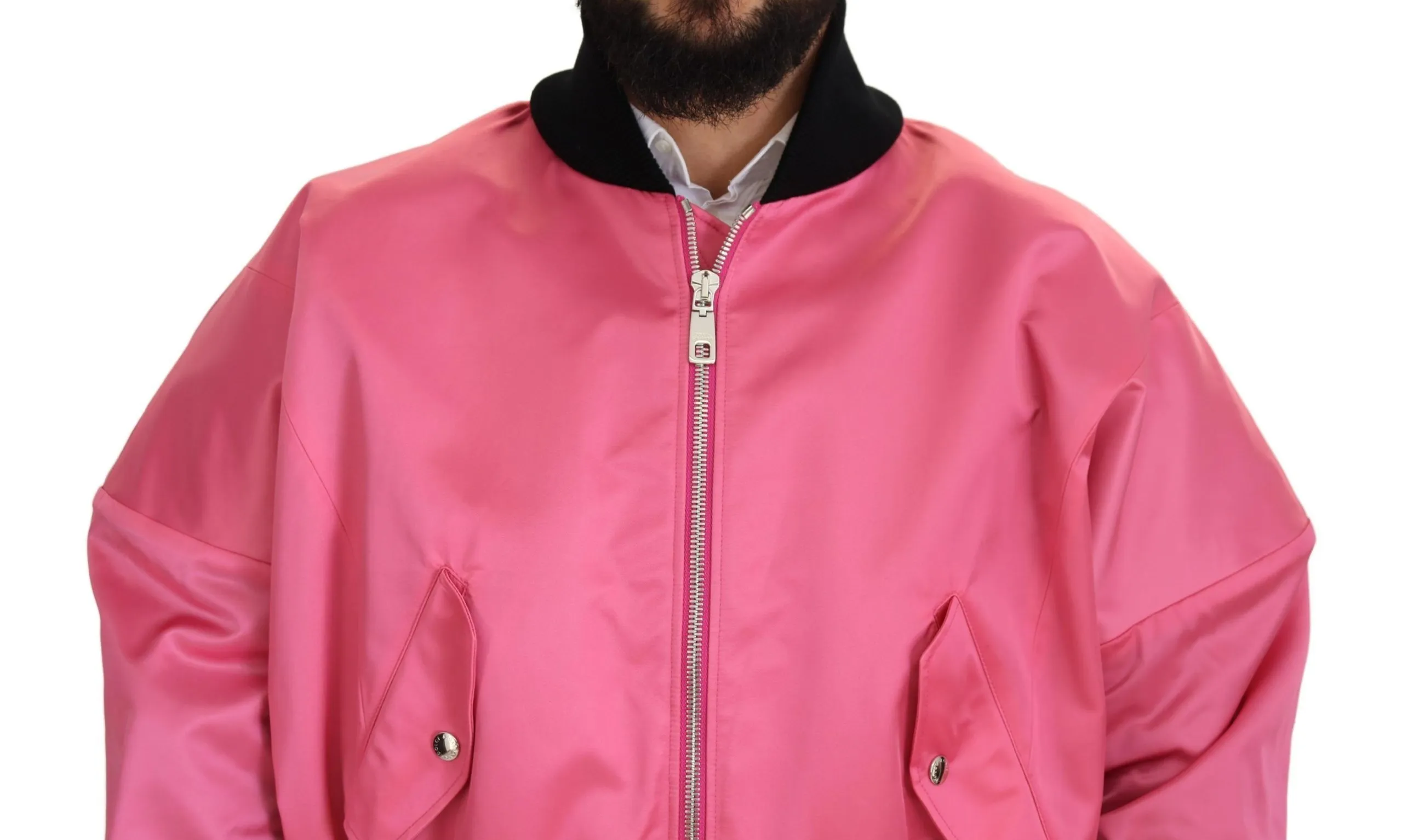 Dolce & Gabbana Men's Elegant Pink Nylon Bomber Jacket