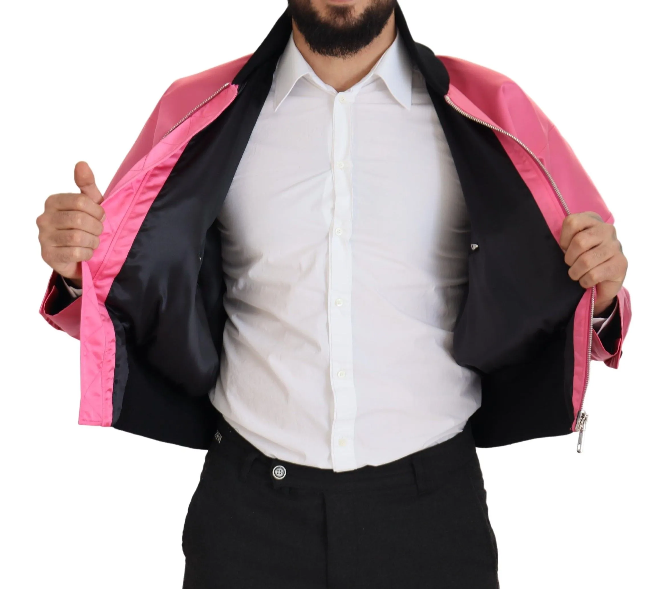 Dolce & Gabbana Men's Elegant Pink Nylon Bomber Jacket