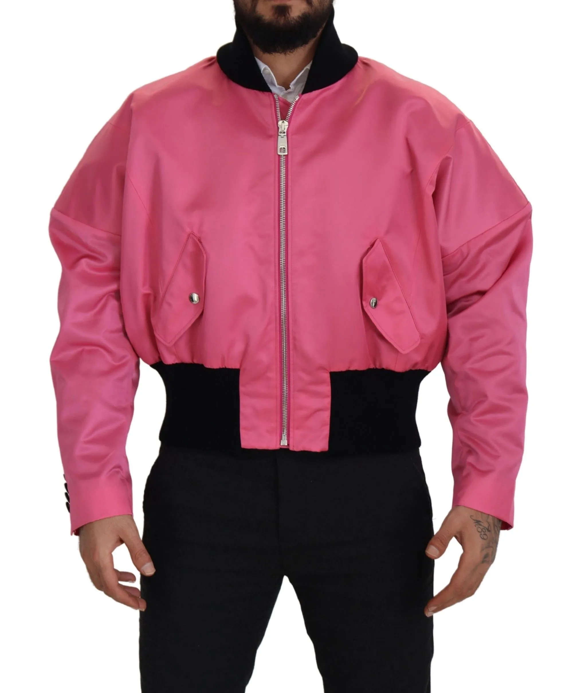 Dolce & Gabbana Men's Elegant Pink Nylon Bomber Jacket