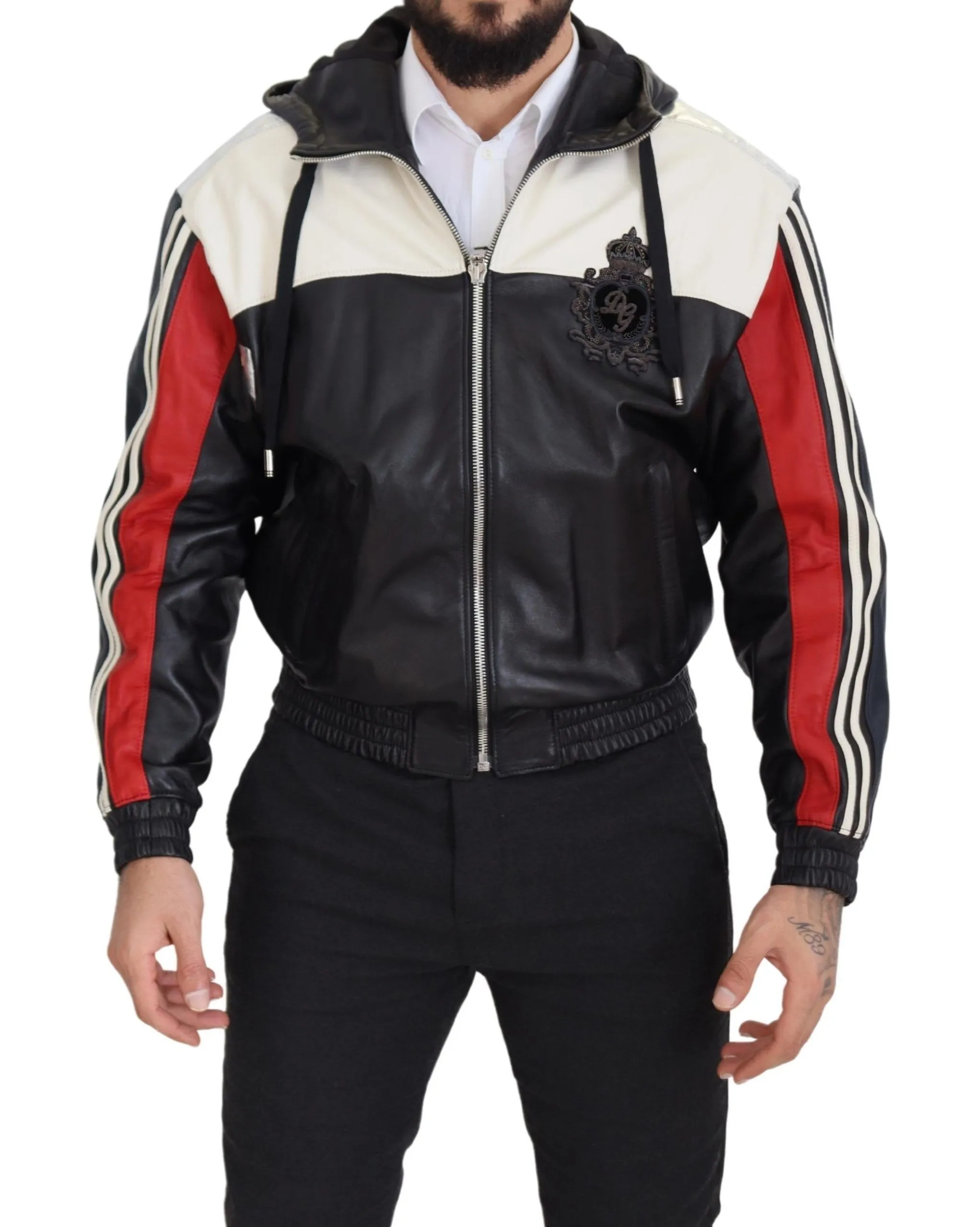 Dolce & Gabbana Men's Elite Black Leather Hooded Bomber Jacket