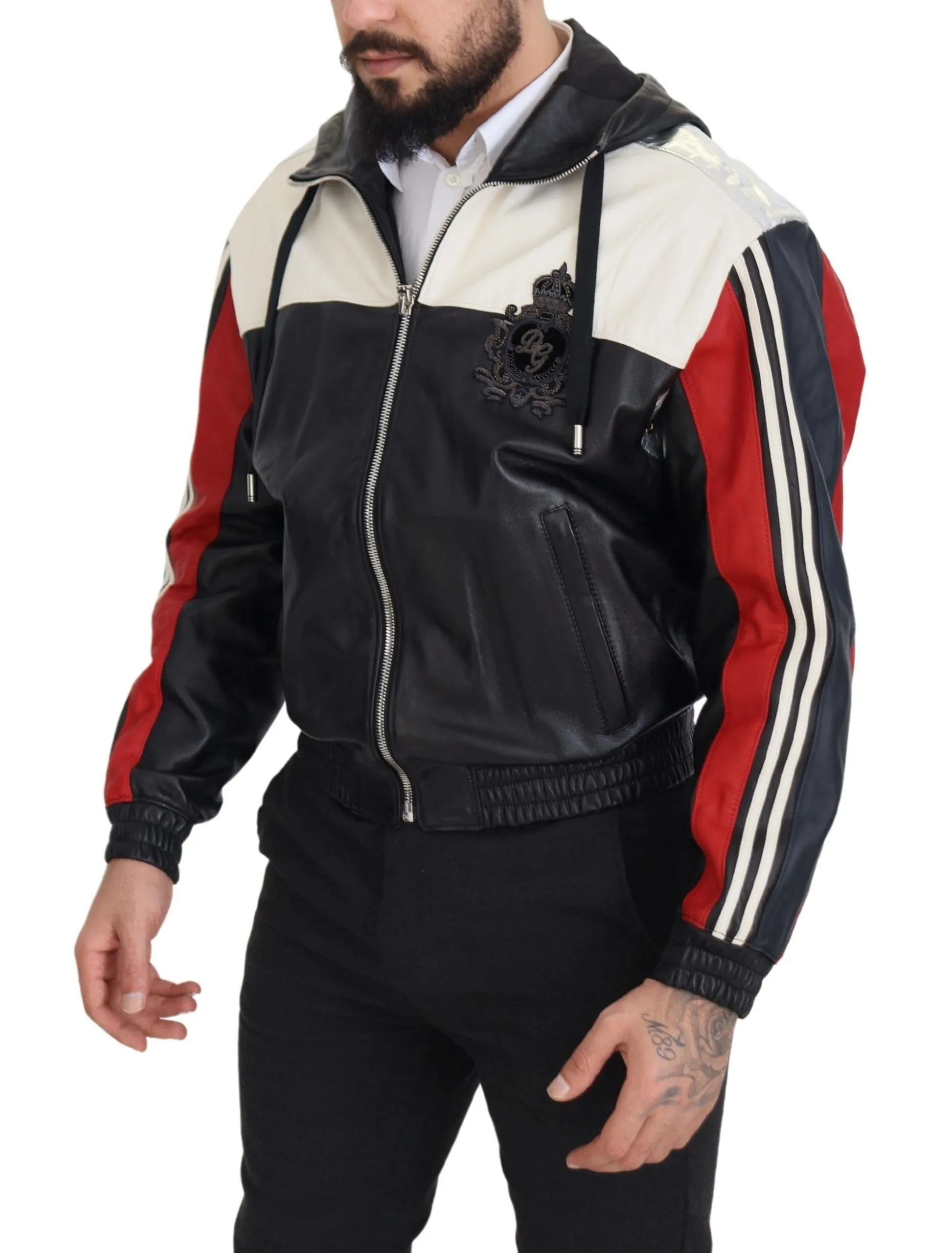 Dolce & Gabbana Men's Elite Black Leather Hooded Bomber Jacket