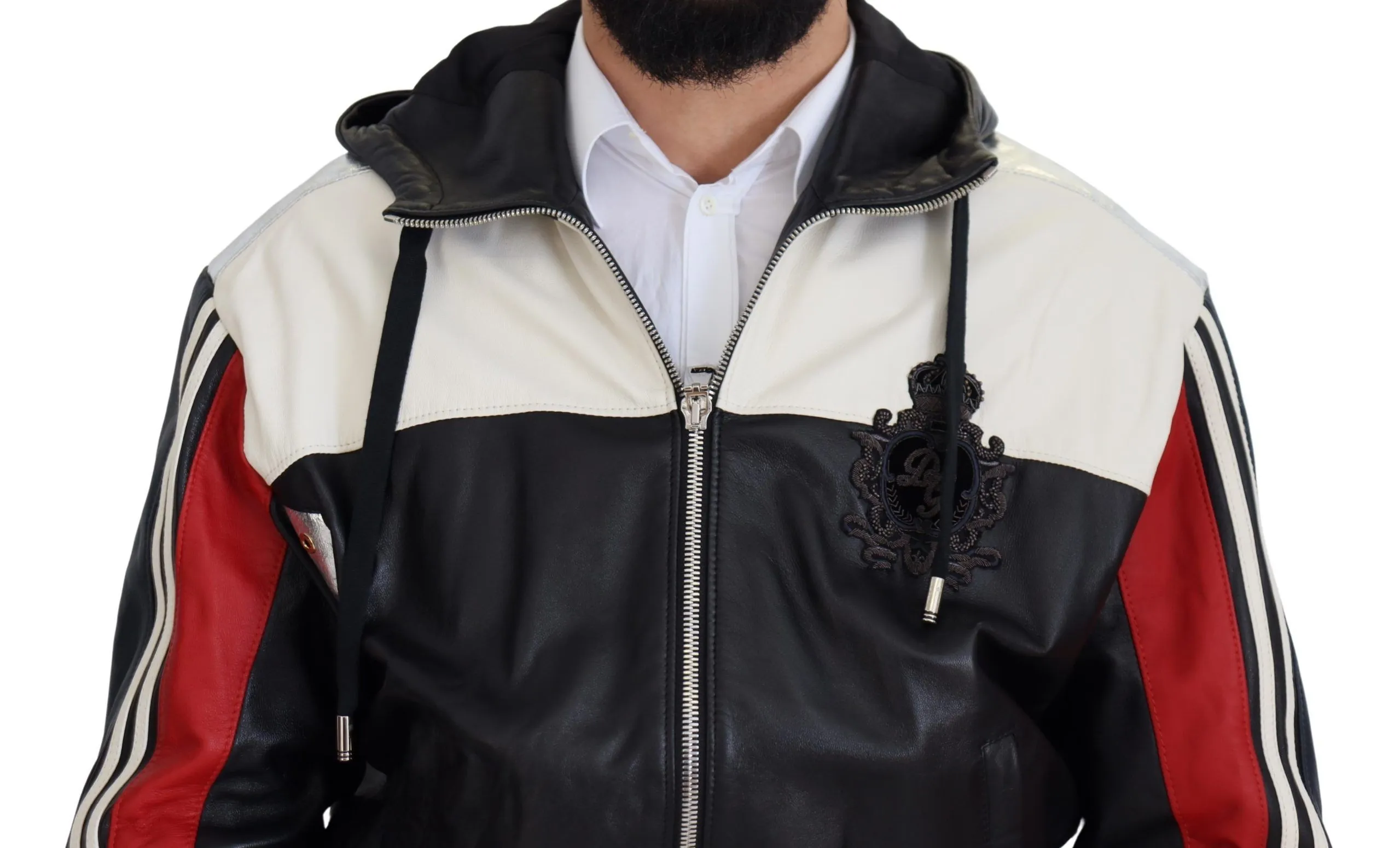 Dolce & Gabbana Men's Elite Black Leather Hooded Bomber Jacket