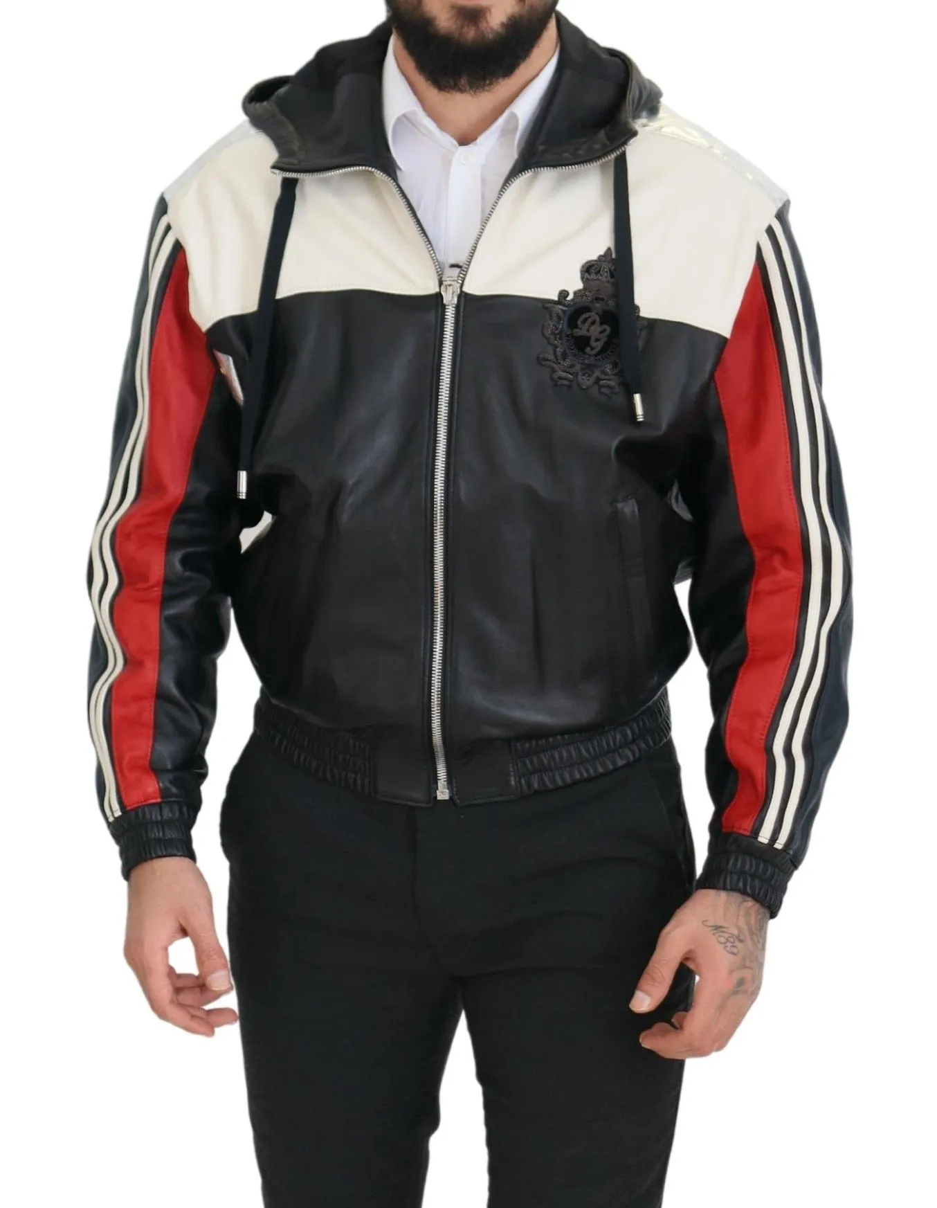 Dolce & Gabbana Men's Elite Black Leather Hooded Bomber Jacket