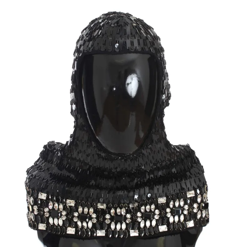 Dolce & Gabbana Men's Elegant Black Sequined Crystal Hooded Scarf Wrap