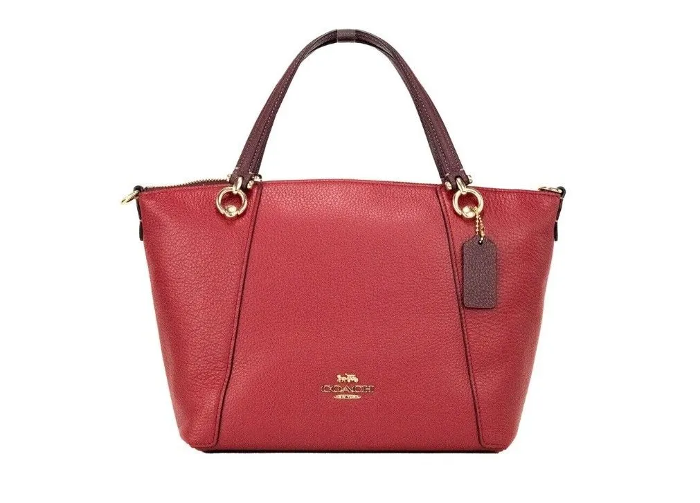 COACH Women's Kacey Colorblock Red Apple Pebbled Leather Top Zip Satchel Handbag