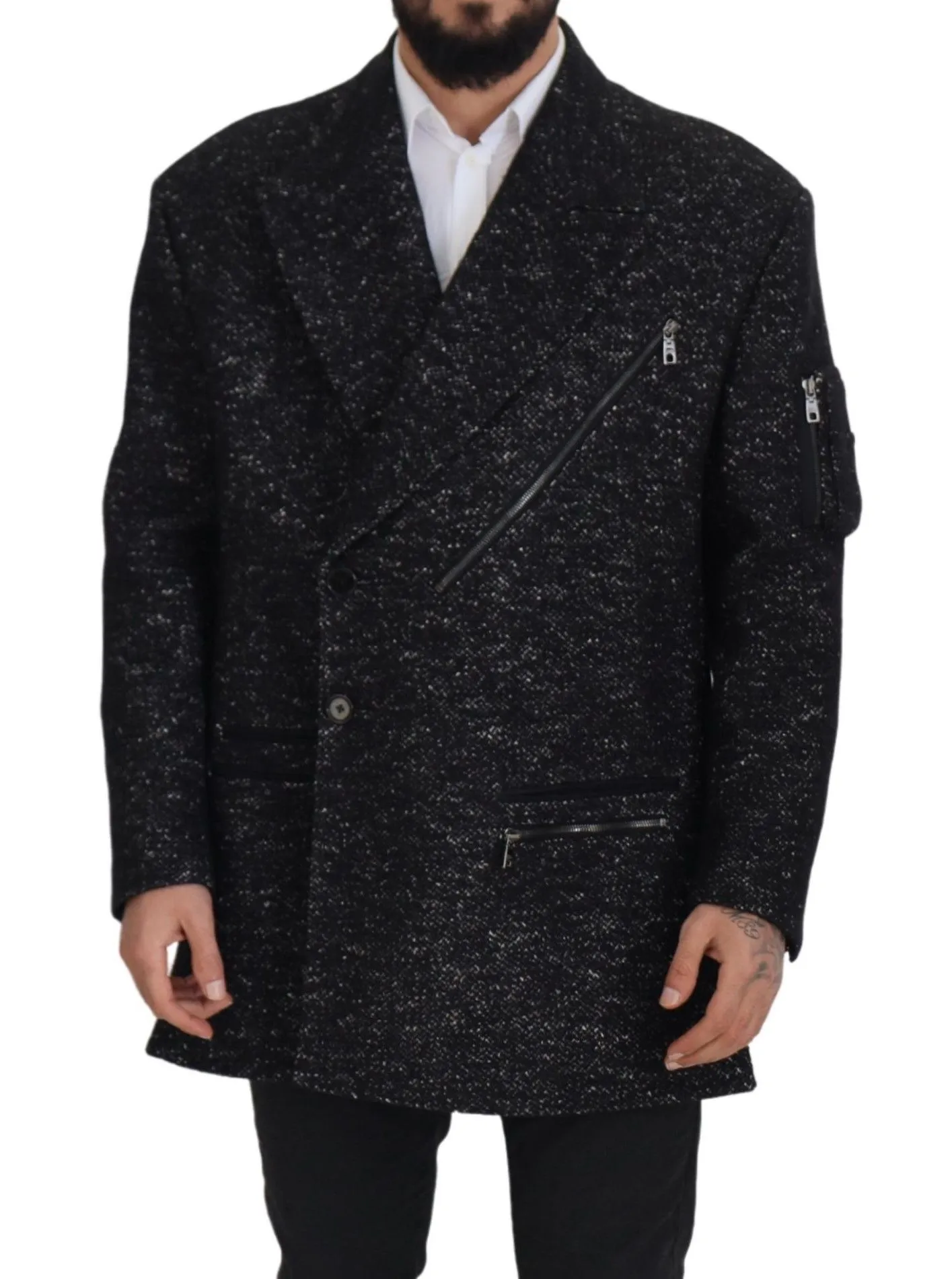 Dolce & Gabbana Men's Sleek Patterned Wool Double Breasted Jacket