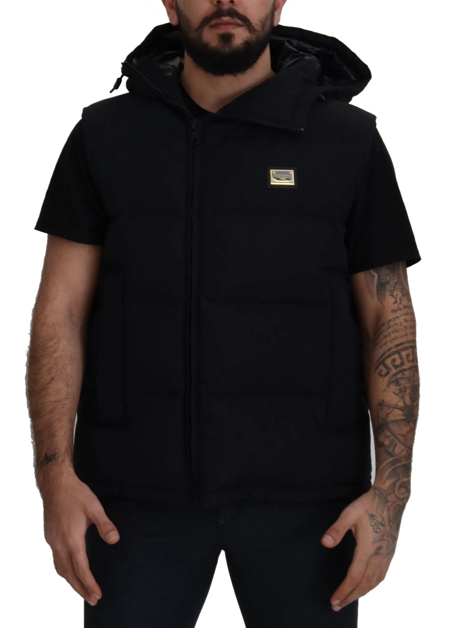 Dolce & Gabbana Men's Sleek Black Hooded Short Sleeve Jacket