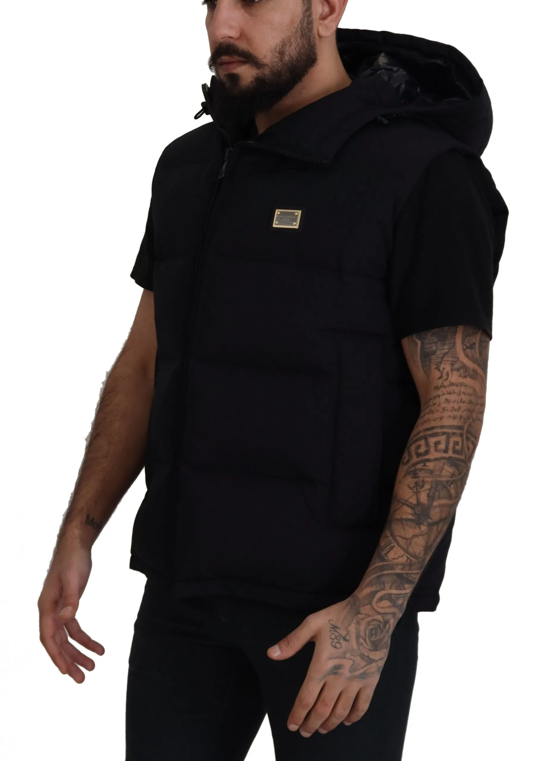 Dolce & Gabbana Men's Sleek Black Hooded Short Sleeve Jacket