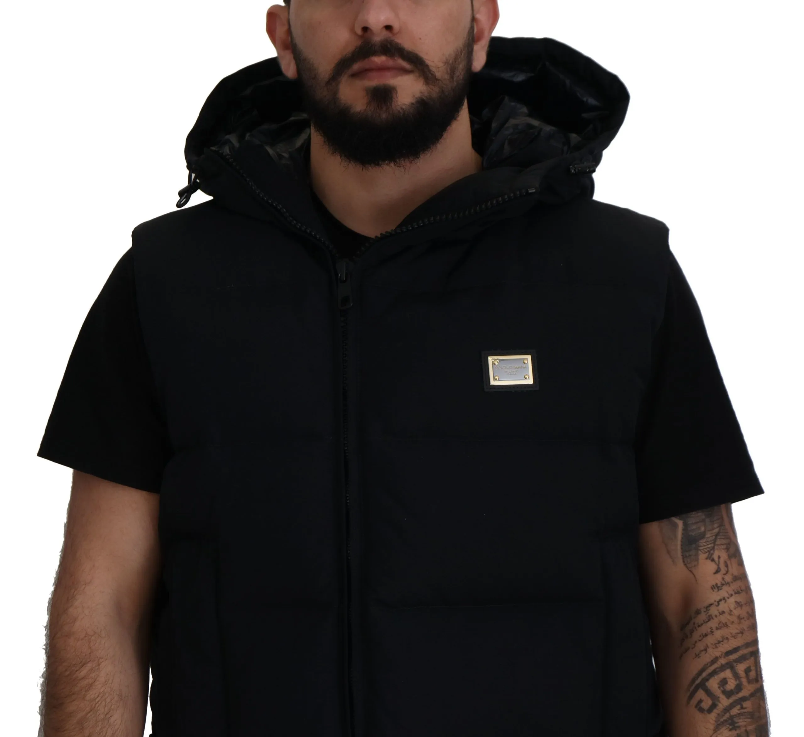 Dolce & Gabbana Men's Sleek Black Hooded Short Sleeve Jacket