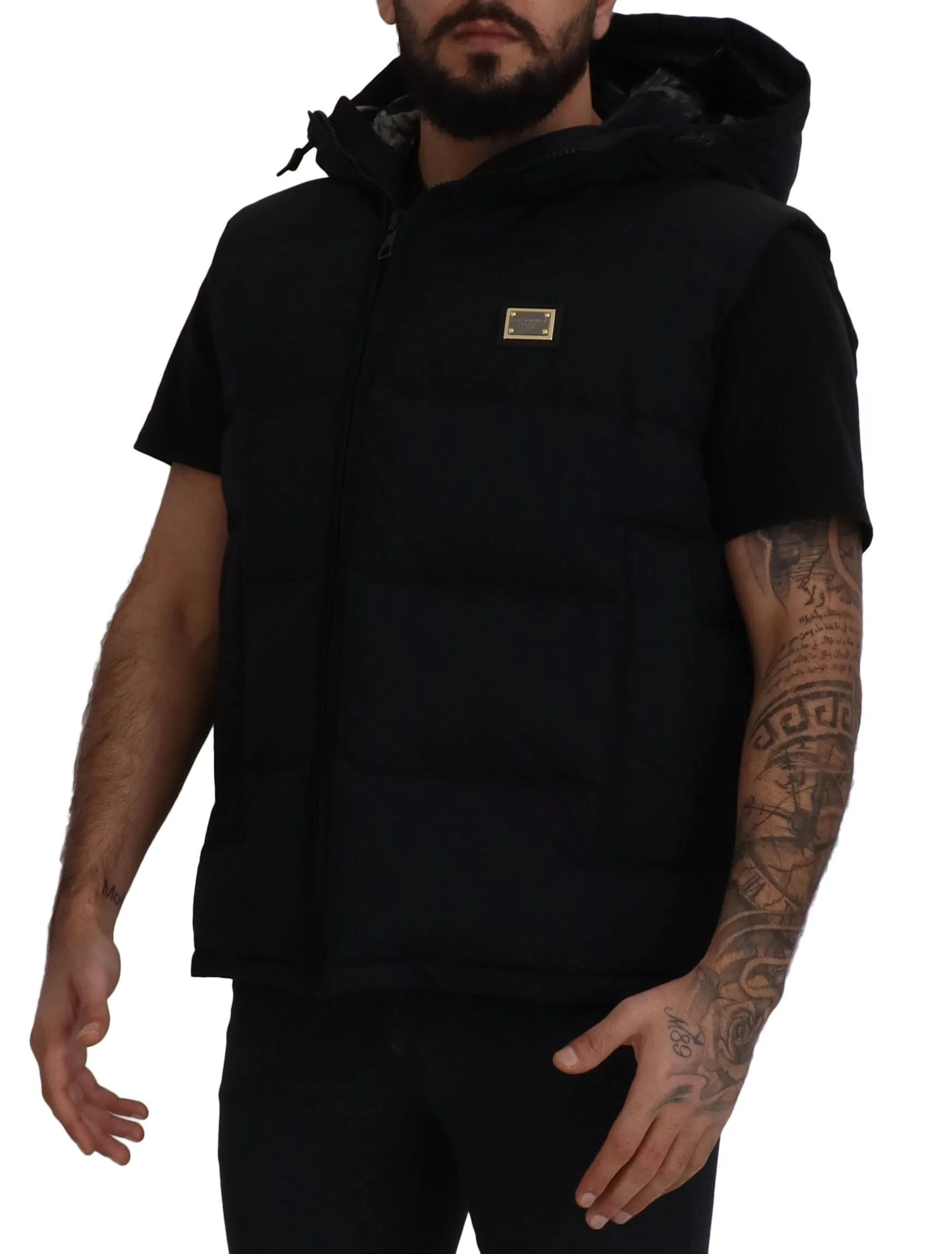 Dolce & Gabbana Men's Sleek Black Hooded Short Sleeve Jacket