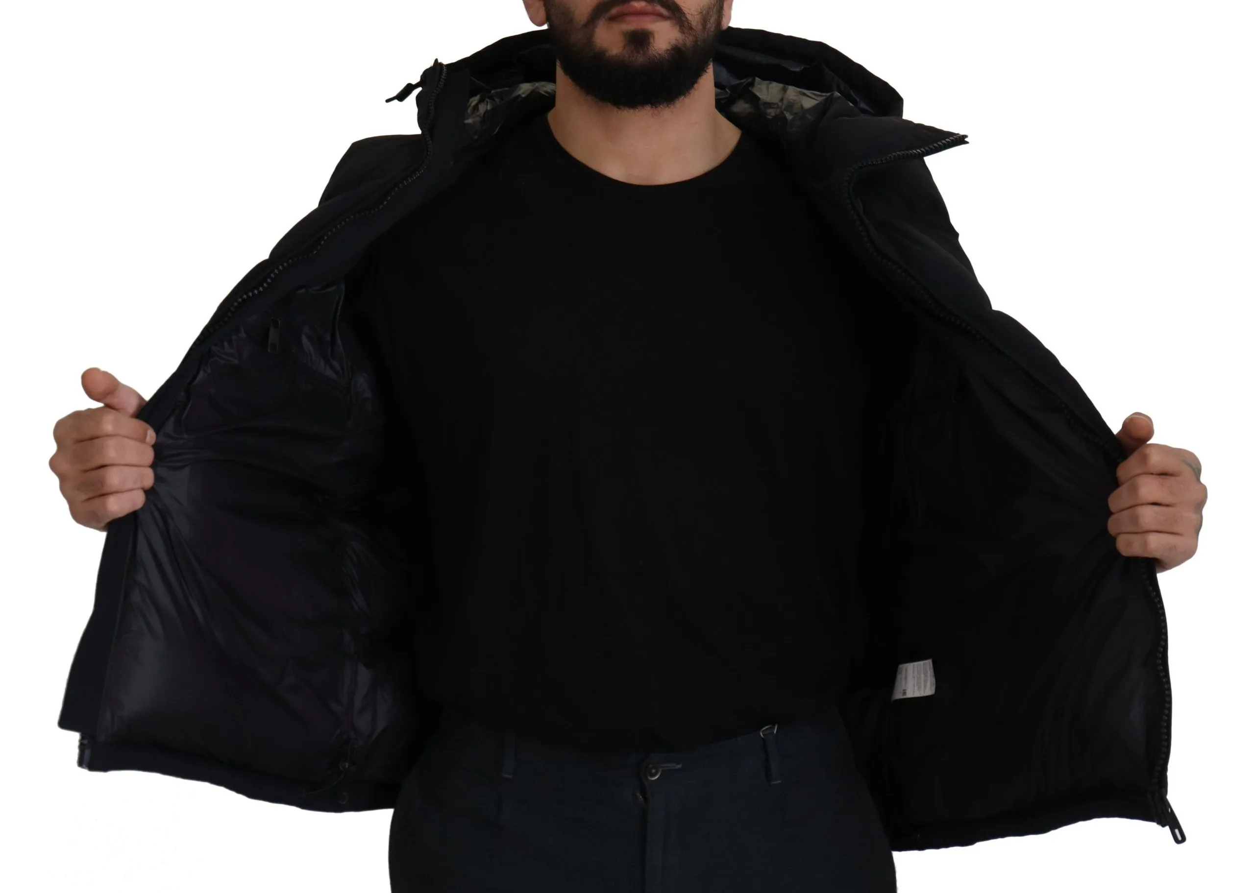 Dolce & Gabbana Men's Sleek Black Hooded Short Sleeve Jacket