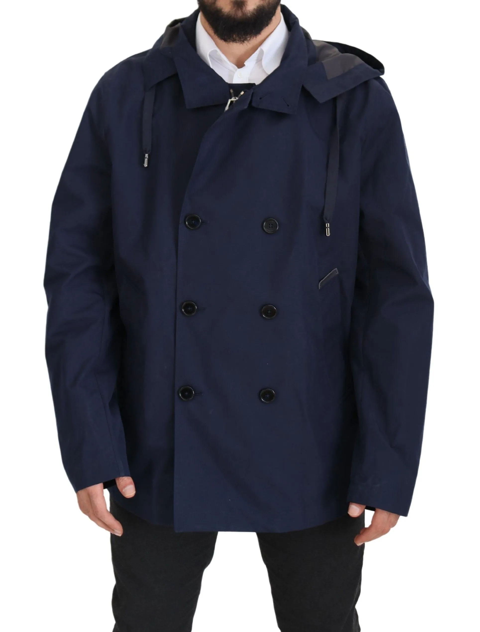 Dolce & Gabbana Men's Elegant Double-Breasted Blue Parka Jacket