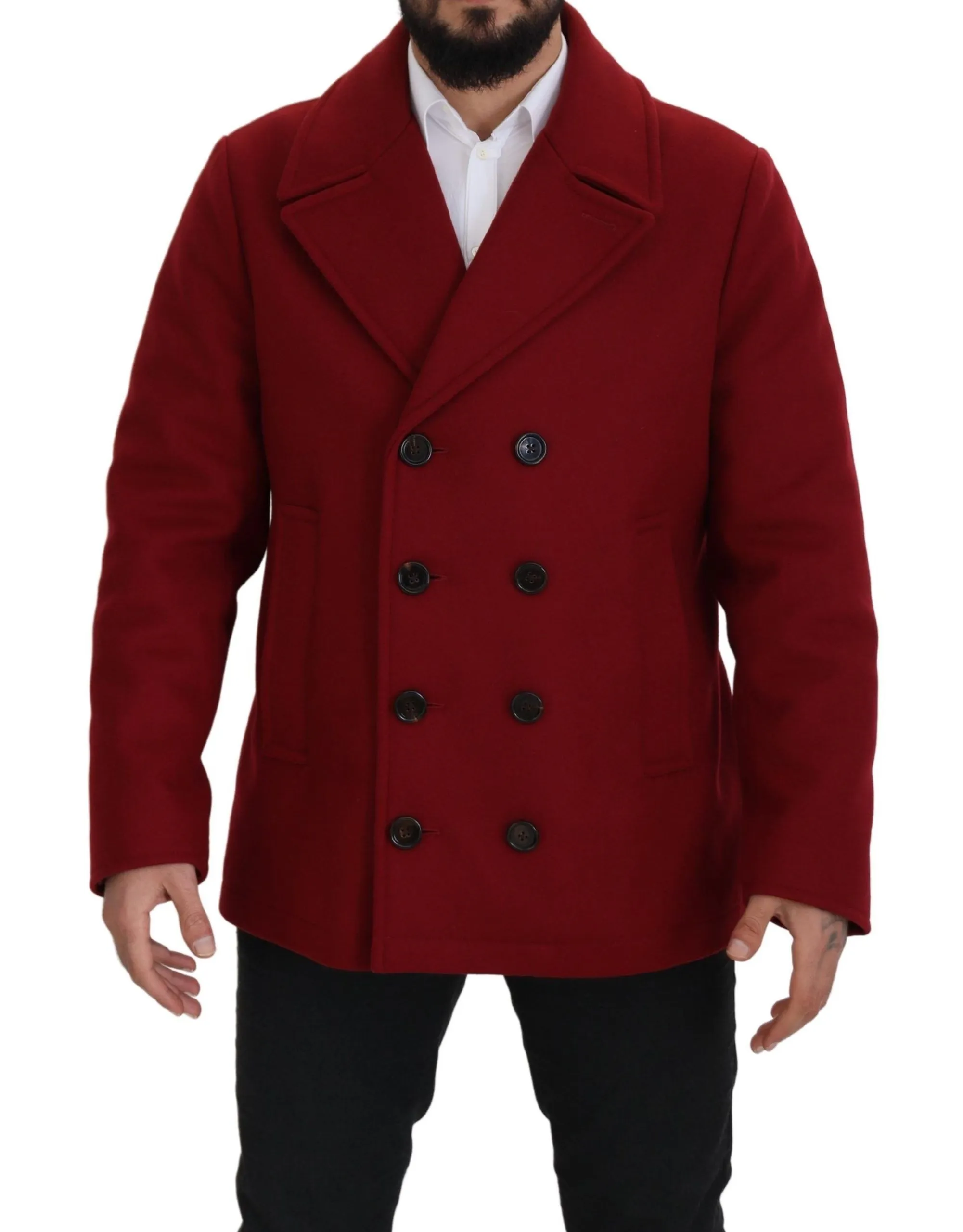 Dolce & Gabbana Men's Elegant Red Double Breasted Wool Jacket