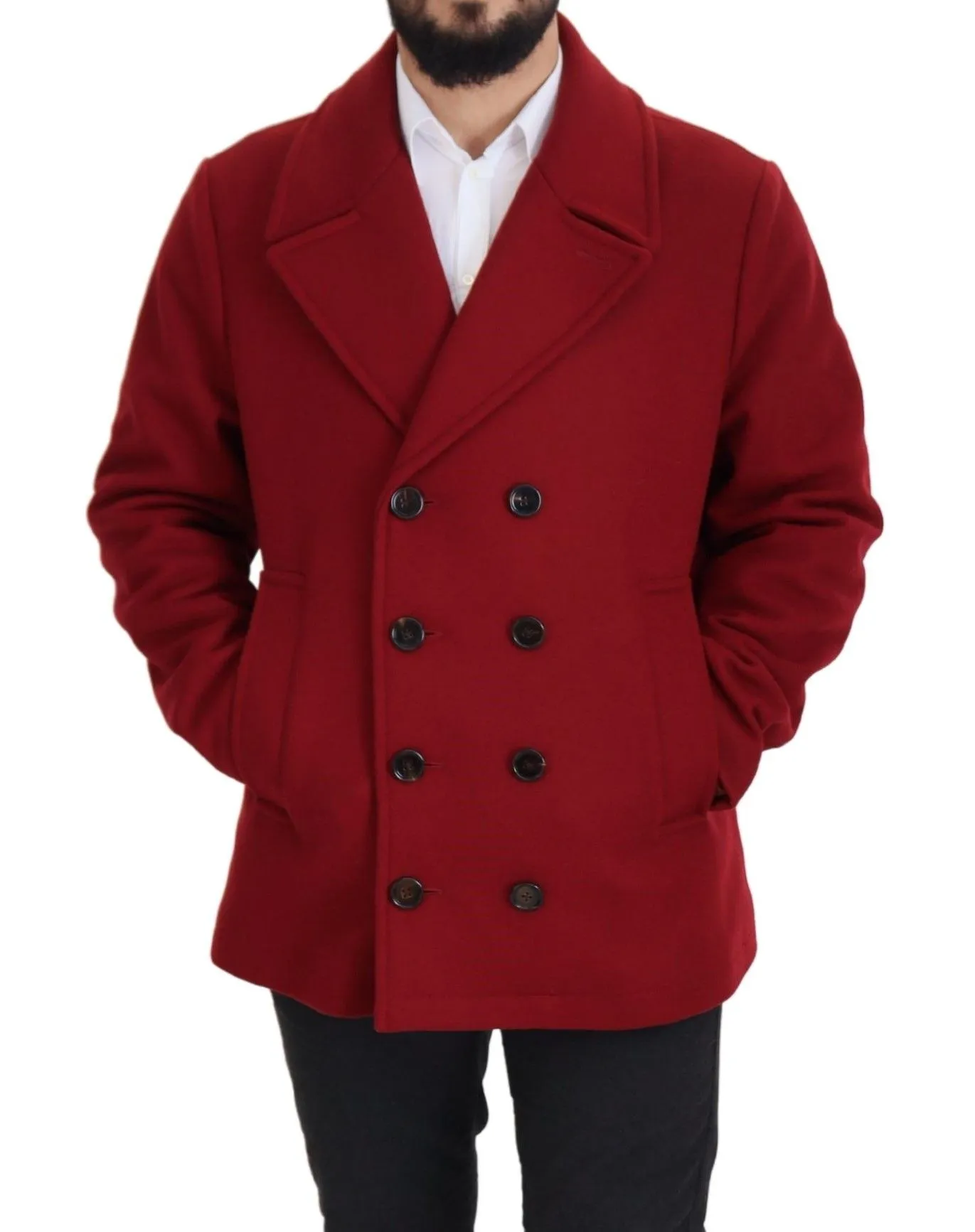 Dolce & Gabbana Men's Elegant Red Double Breasted Wool Jacket