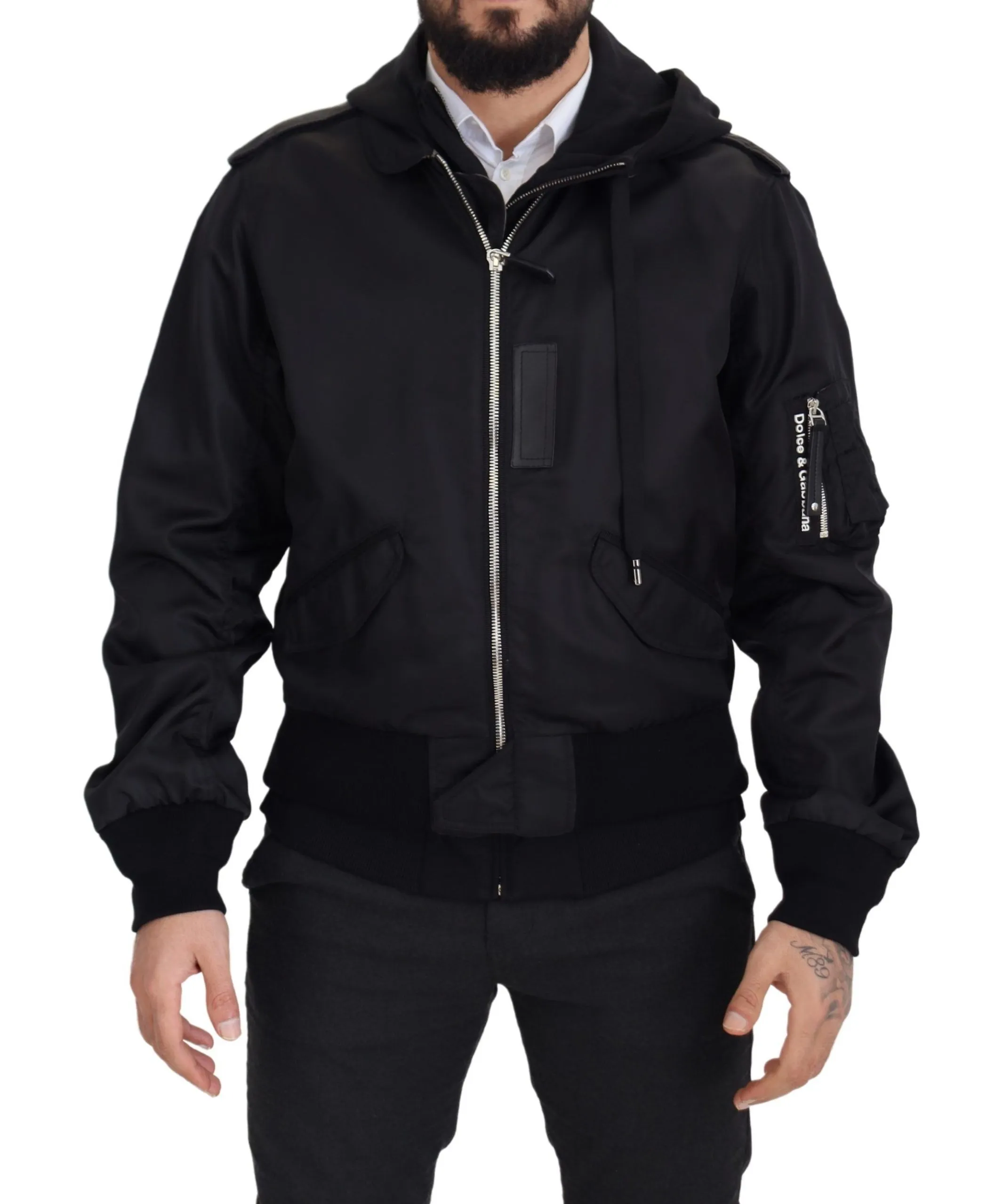 Dolce & Gabbana Men's Elegant Nylon Bomber Jacket with Hood