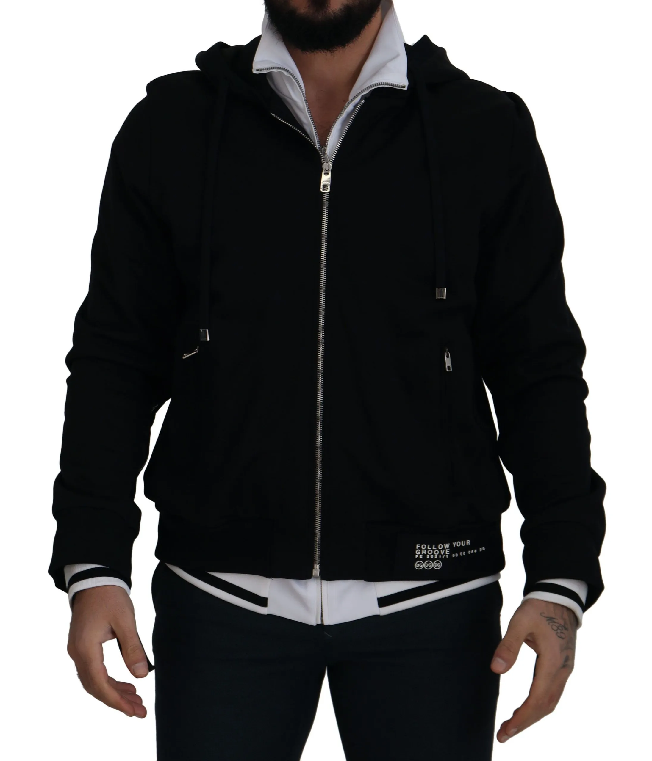 Dolce & Gabbana Men's Elegant Black Bomber Jacket with Hood