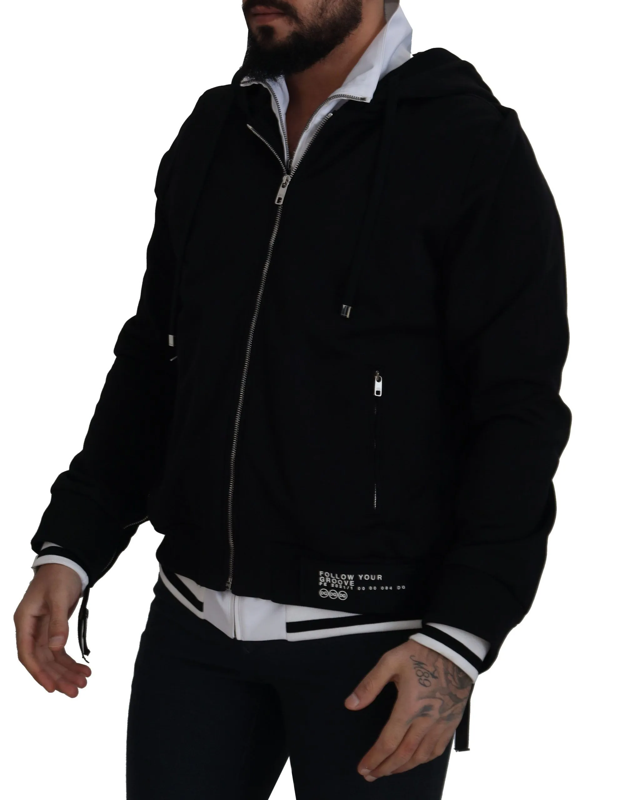 Dolce & Gabbana Men's Elegant Black Bomber Jacket with Hood