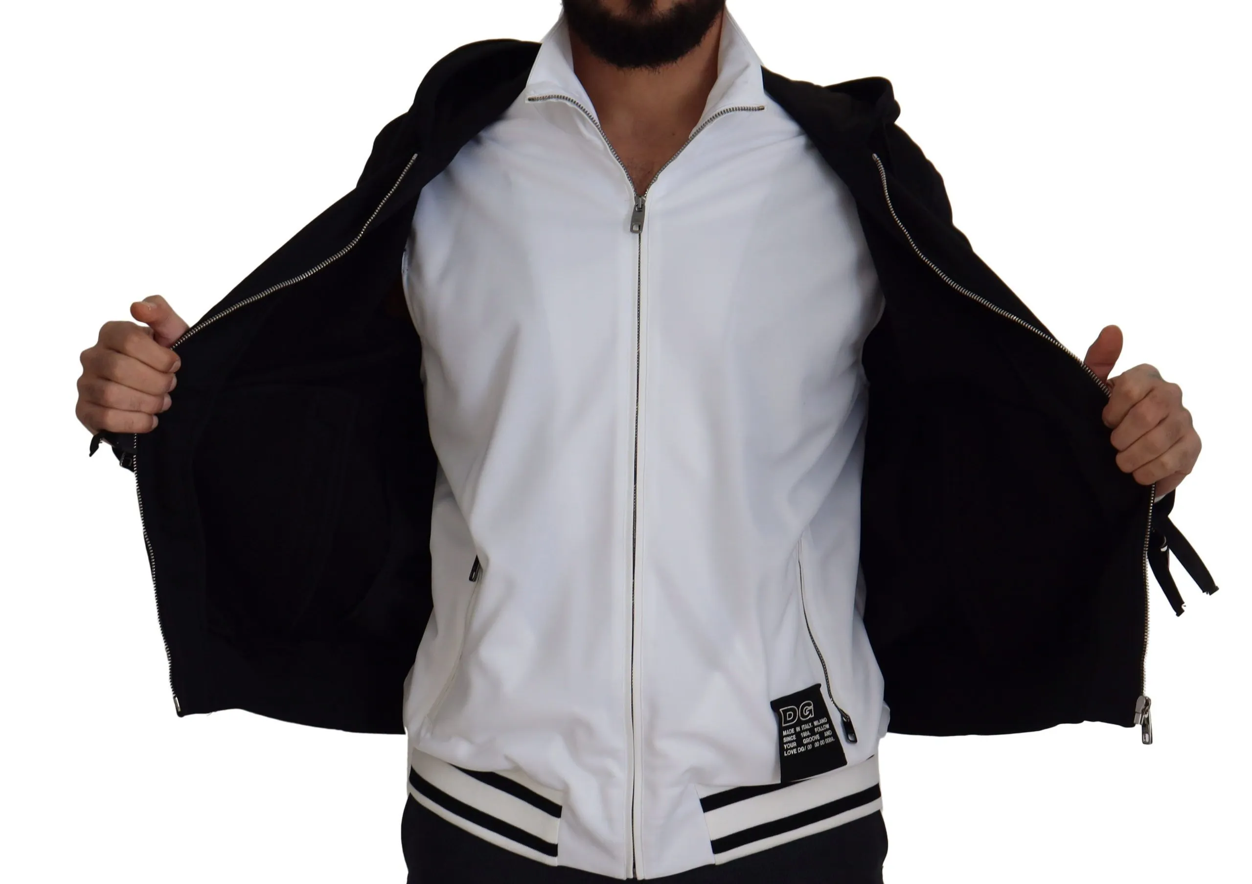 Dolce & Gabbana Men's Elegant Black Bomber Jacket with Hood